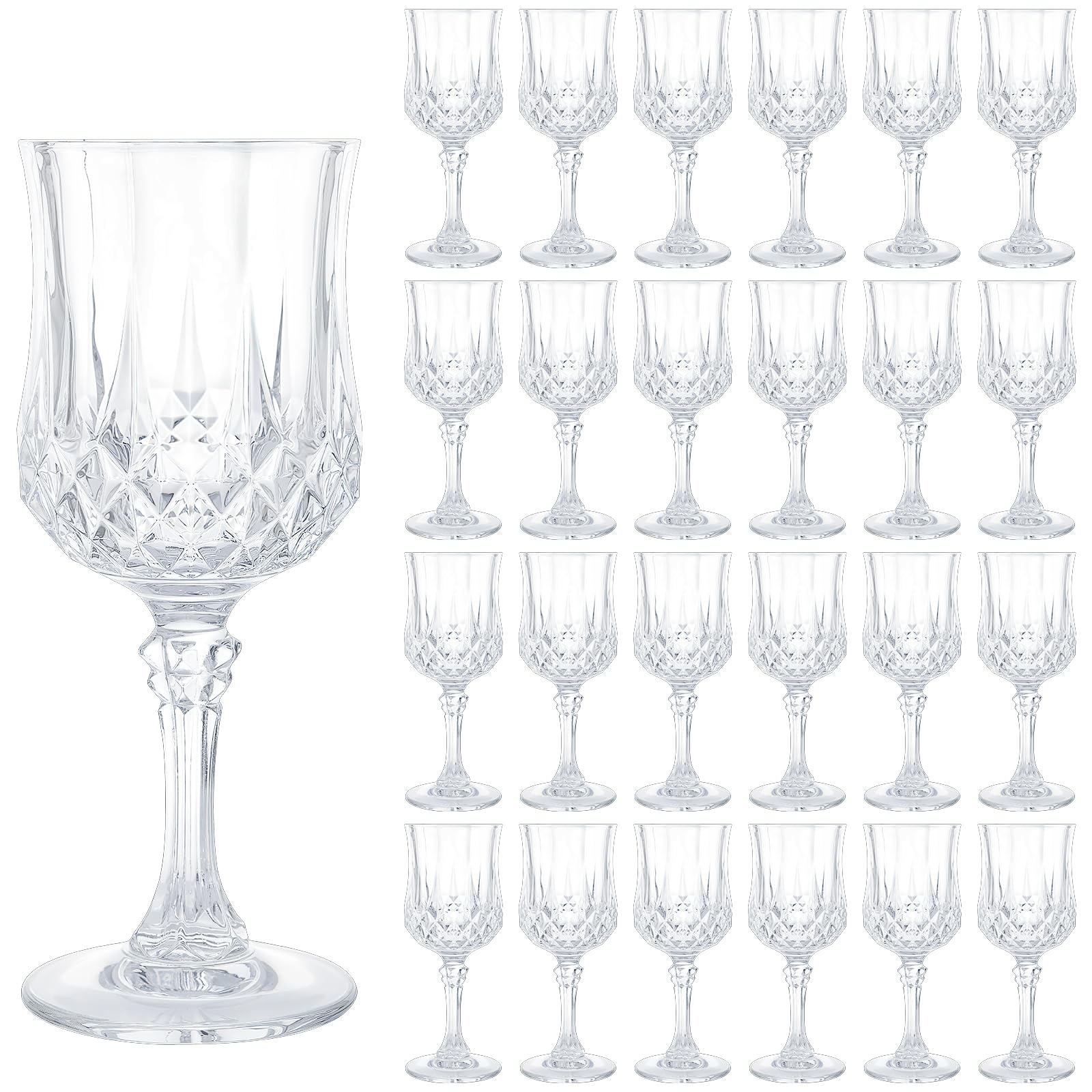 24 bicchieri da vino in plastica, 210 ml, riutilizzabili, trasparenti, a coste, infrangibili, per feste, picnic, compleanni, matrimoni, Natale