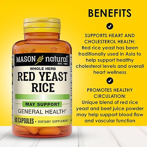 Miniatura 2 de MASON NATURAL Arroz de levadura roja, apoya la salud del corazón y la circulación sanguínea, suplemento herbario, 60 cápsulas