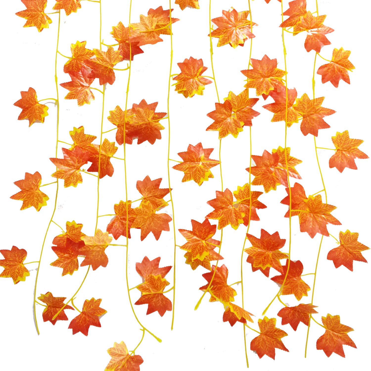 Guagb 12 Pack 7.5Ft Artificial Fall Maple Leaves Garland - Fake Ivy Leaf Vine Hanging Plant - Outdoor Indoor Home Table Fireplace Decoration for Thanksgiving Halloween Christmas Party Wedding