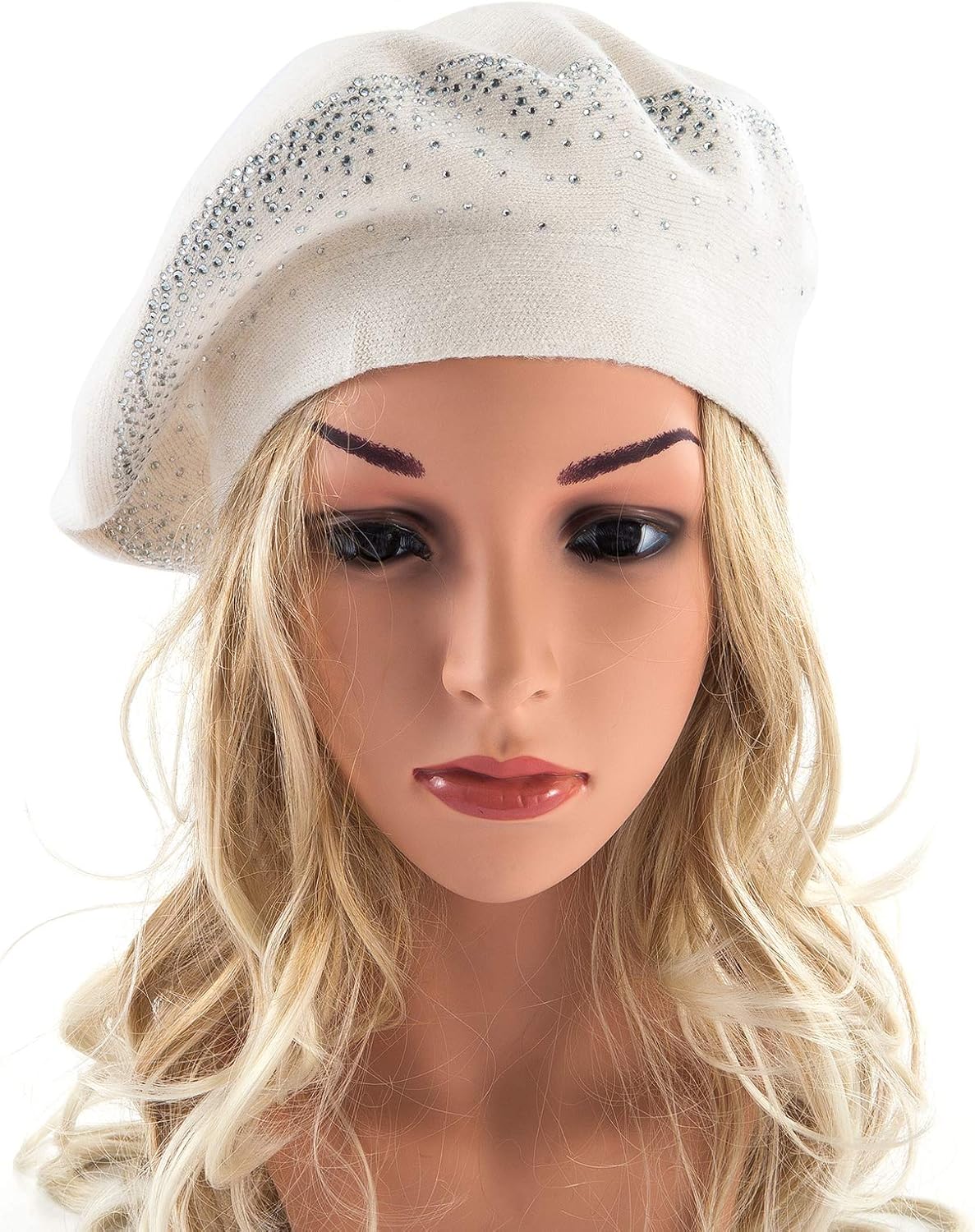 Winter Warm Rhinestone Beret Hats for Women 2 Layers Wool French Knit Cap Lady - Image 9
