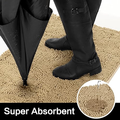 Miniatura 2 de HOMEIDEAS Tapete de felpilla absorbente para interiores, 24 x 36 pulgadas, tapete lavable para zapatos fangosos y patas, tapete interior