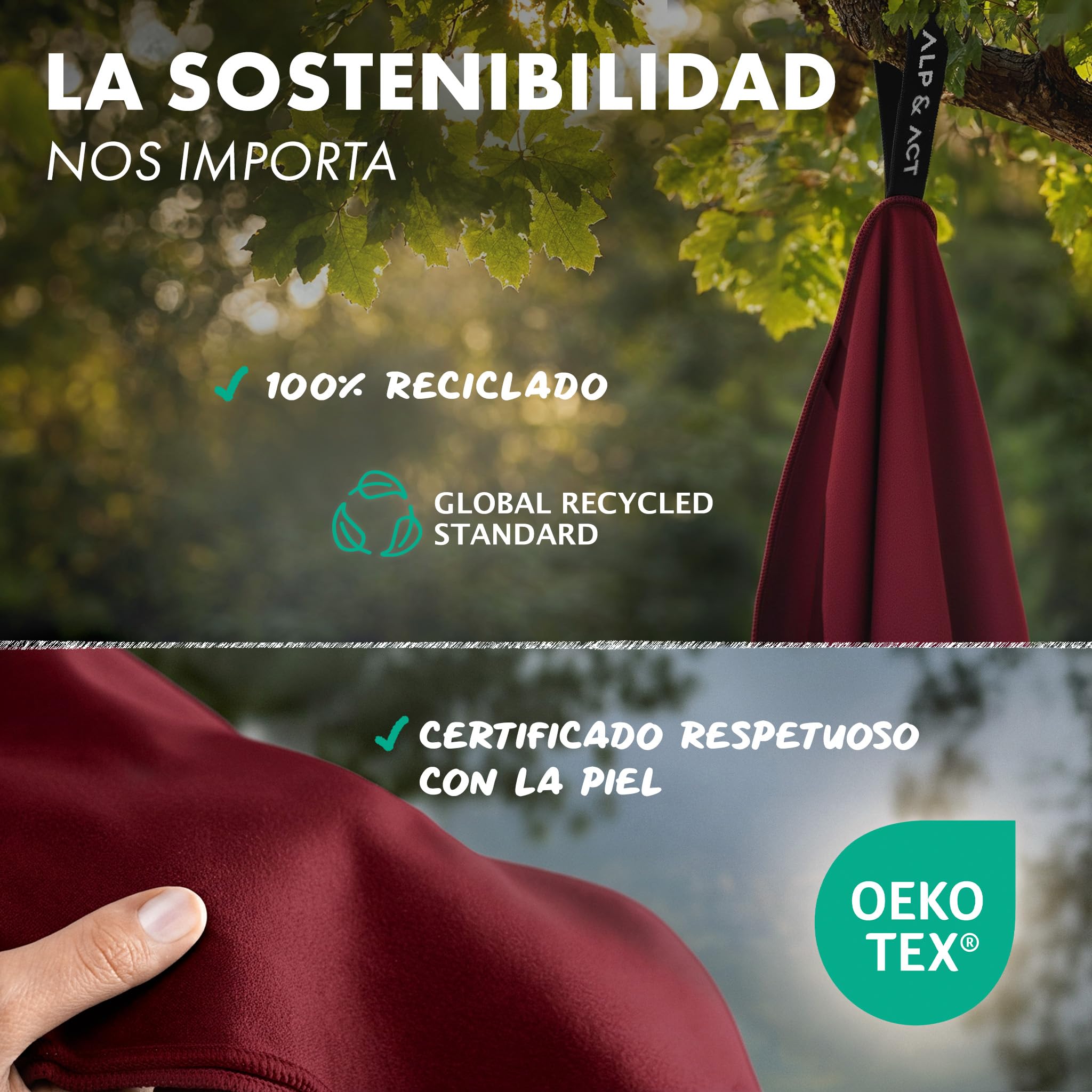 ALP & ACT Toalla de Microfibra para Deporte y Fitness - 100% reciclada – Extra COMPACTA y Absorbente – Ideal para Gimnasio, Yoga o Sauna – Toalla Deportivo de Secado rápido - Rojo, 140x70