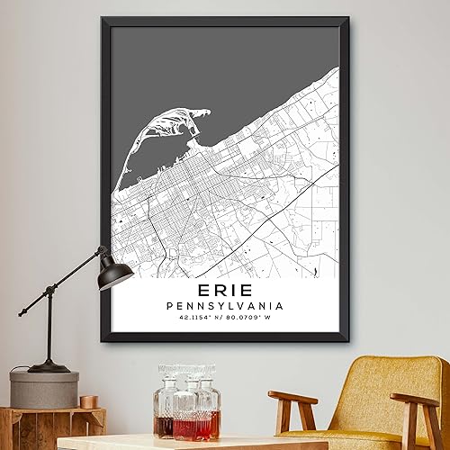 Mapa de Erie, Pensilvania, Light 2 (12x16)