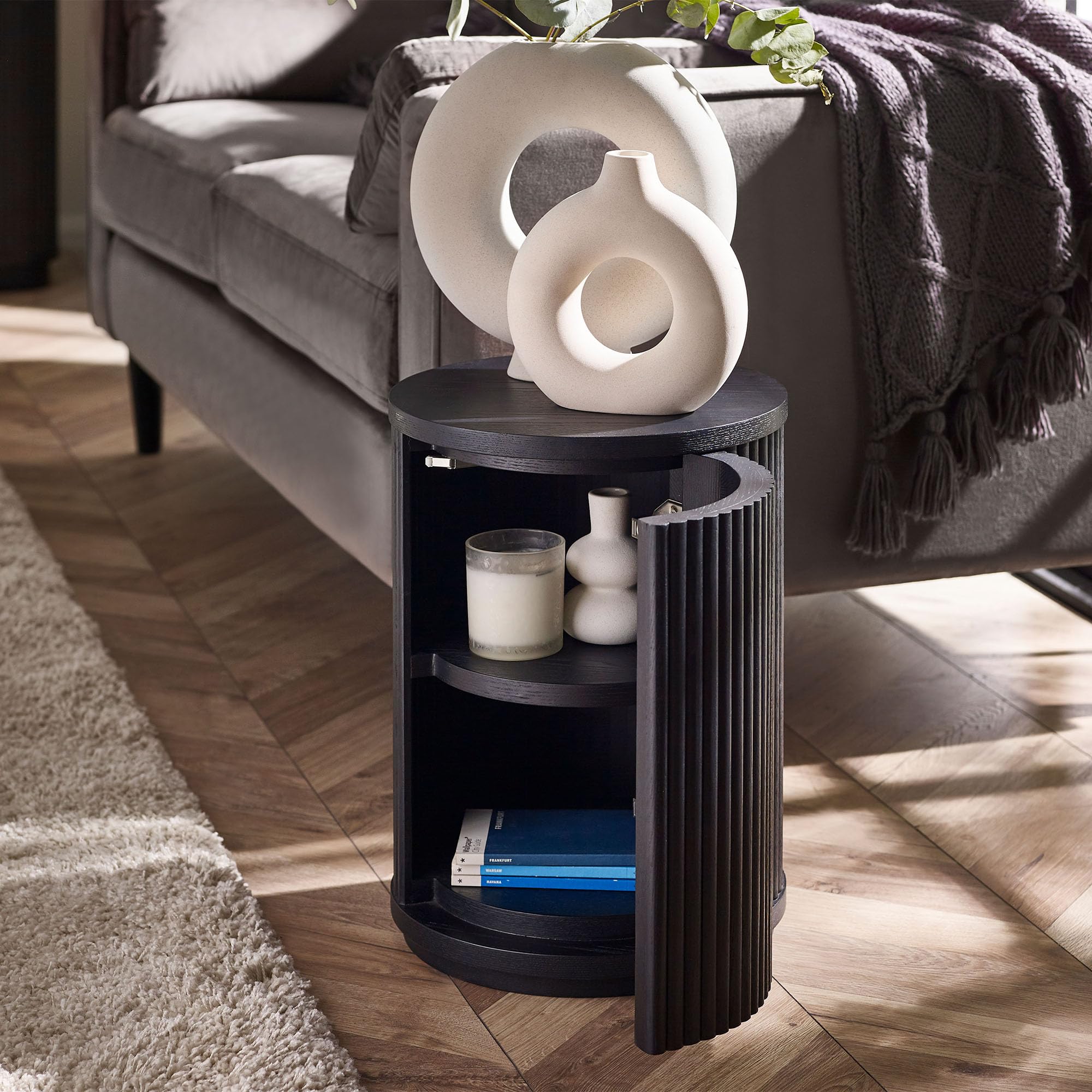 Julian Bowen - Side Table - Black Fluted - Single Door