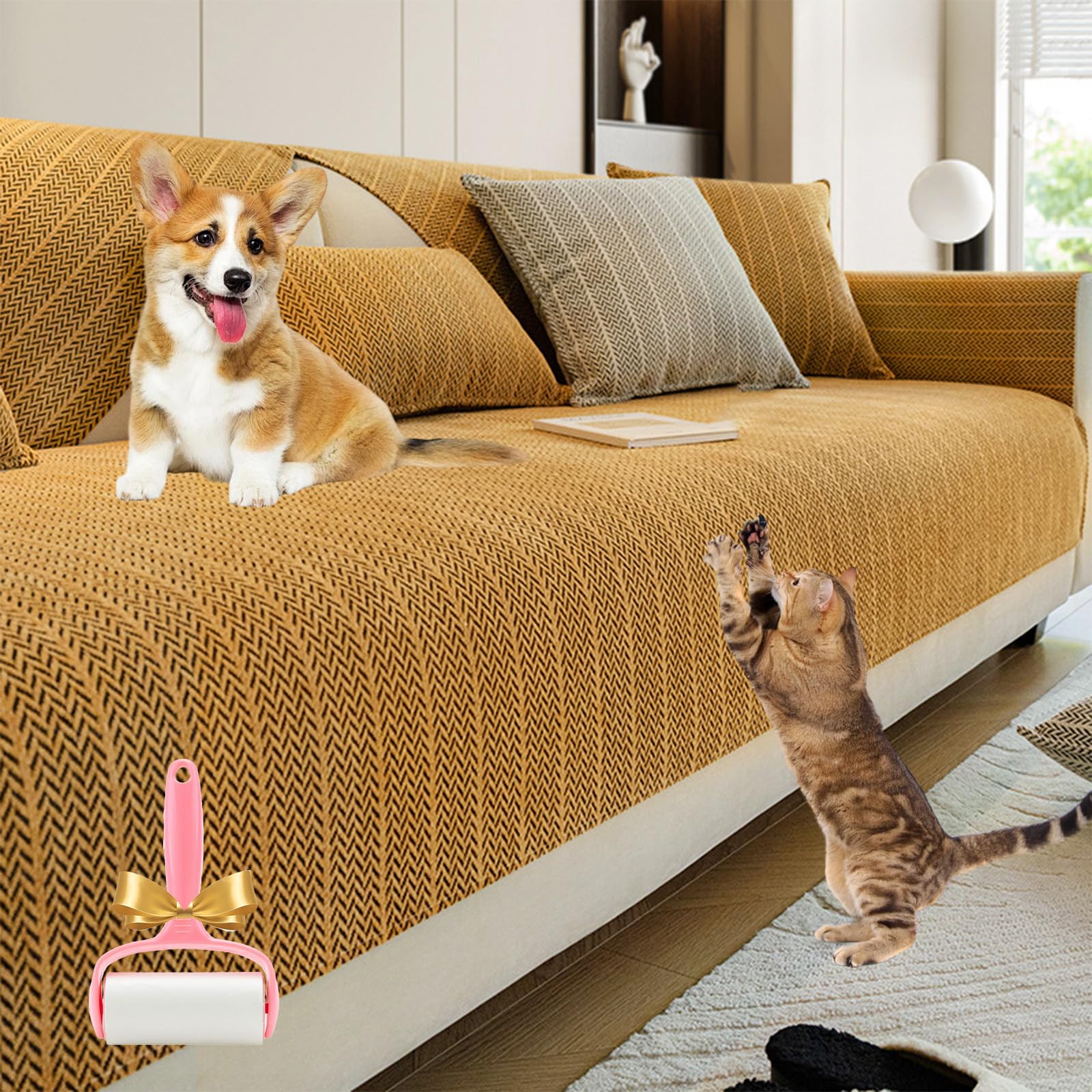 mondpfote Solid Colour Chenille Anti Scratch Herringbone Sofa Cover, Chenille Pet Sofa Cover, Washable Non Slip Couch Covers, Furniture Covers For Sofas And Chairs (A,70 * 70cm)
