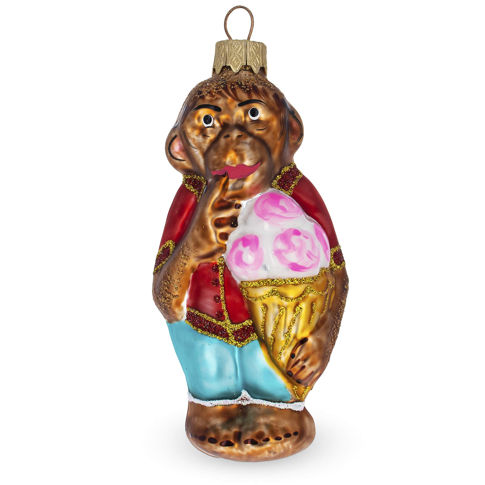 BESTPYSANKYMonkey with Ice Cream Glass Christmas Ornament