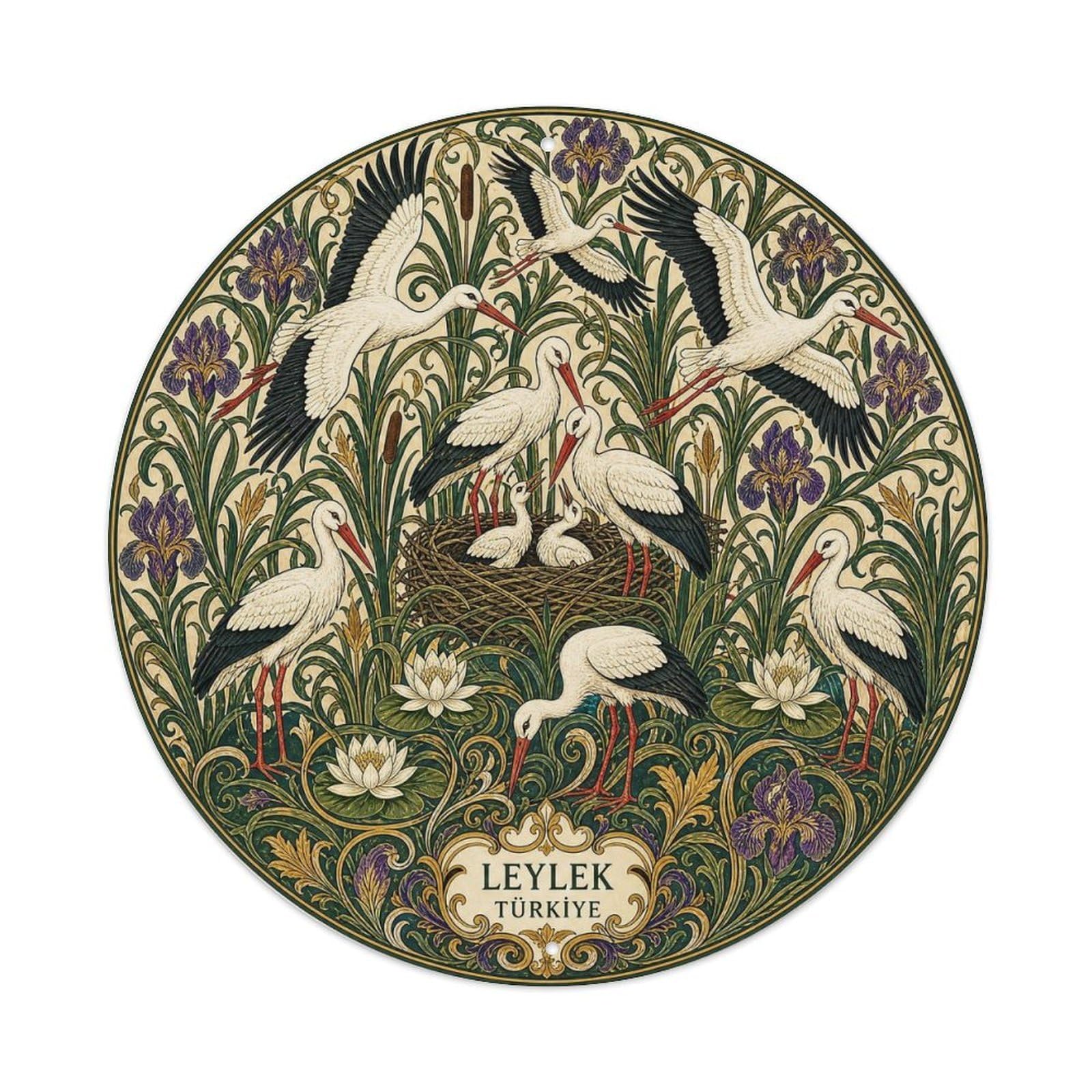 Botanical White Stork Turkish Bird Pattern Metal Tin Sign