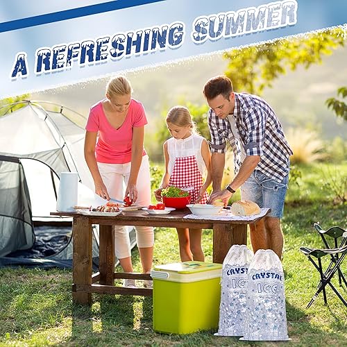 Miniatura 5 de Honoson 100 bolsas de plástico de almacenamiento de hielo de 10 libras con cierre de cordón de algodón para barbacoas, campamentos, puestos de