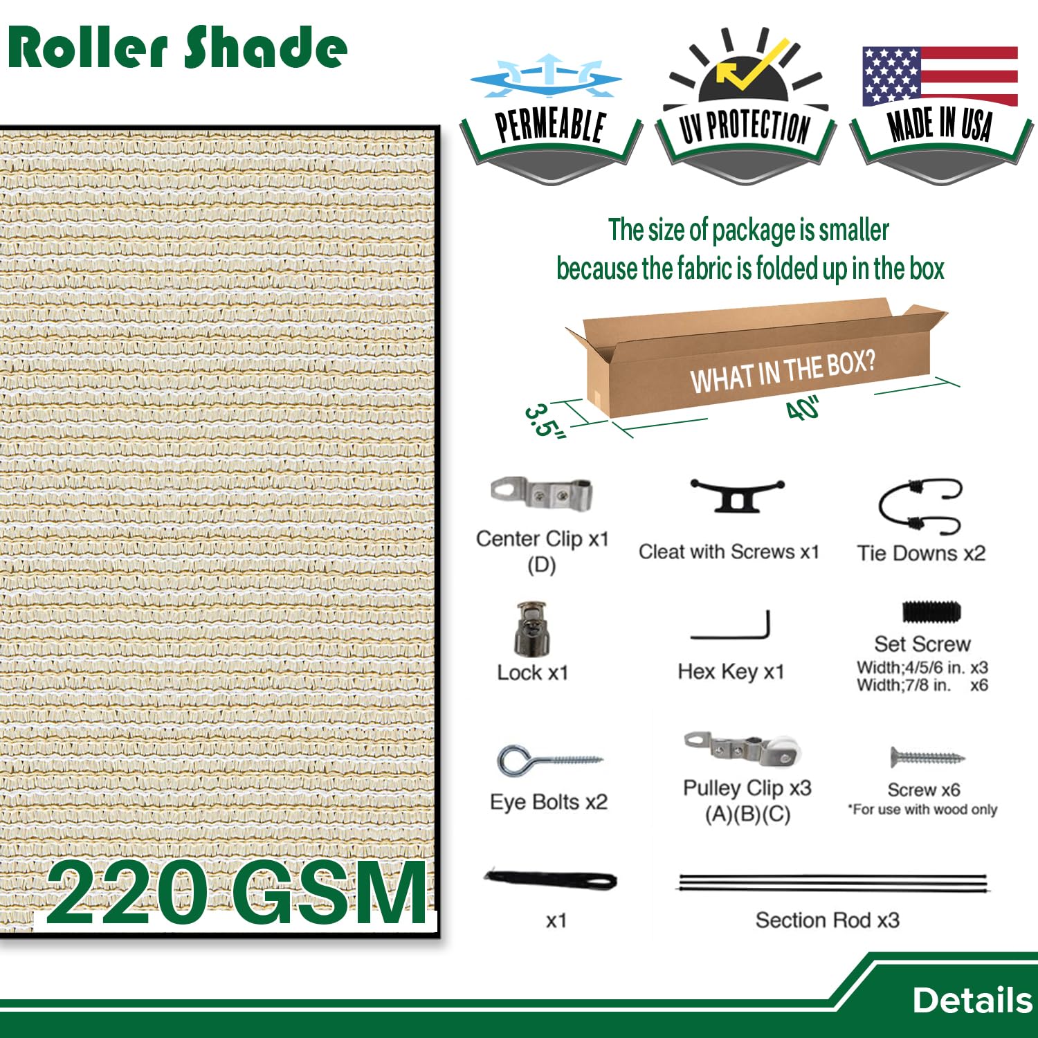 Goleray Outdoor Roller Shade Roll Up Shade 7'W×6'H Window Blind Blackout Shades Exterior Roller Privacy Screen for Porch Deck Pergola Patio Balcony Beige