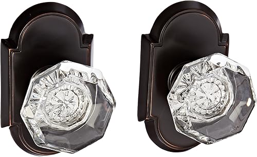 Juego de rosetón arqueado con pomos de cristal Old Town Doble Maniquí en bronce aceitado. Perillas de puerta antiguas.