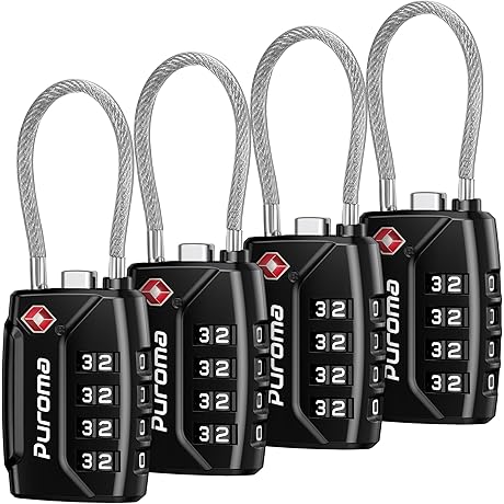 Puroma 4 Pack TSA Approved Maximum Security Luggage Locks
