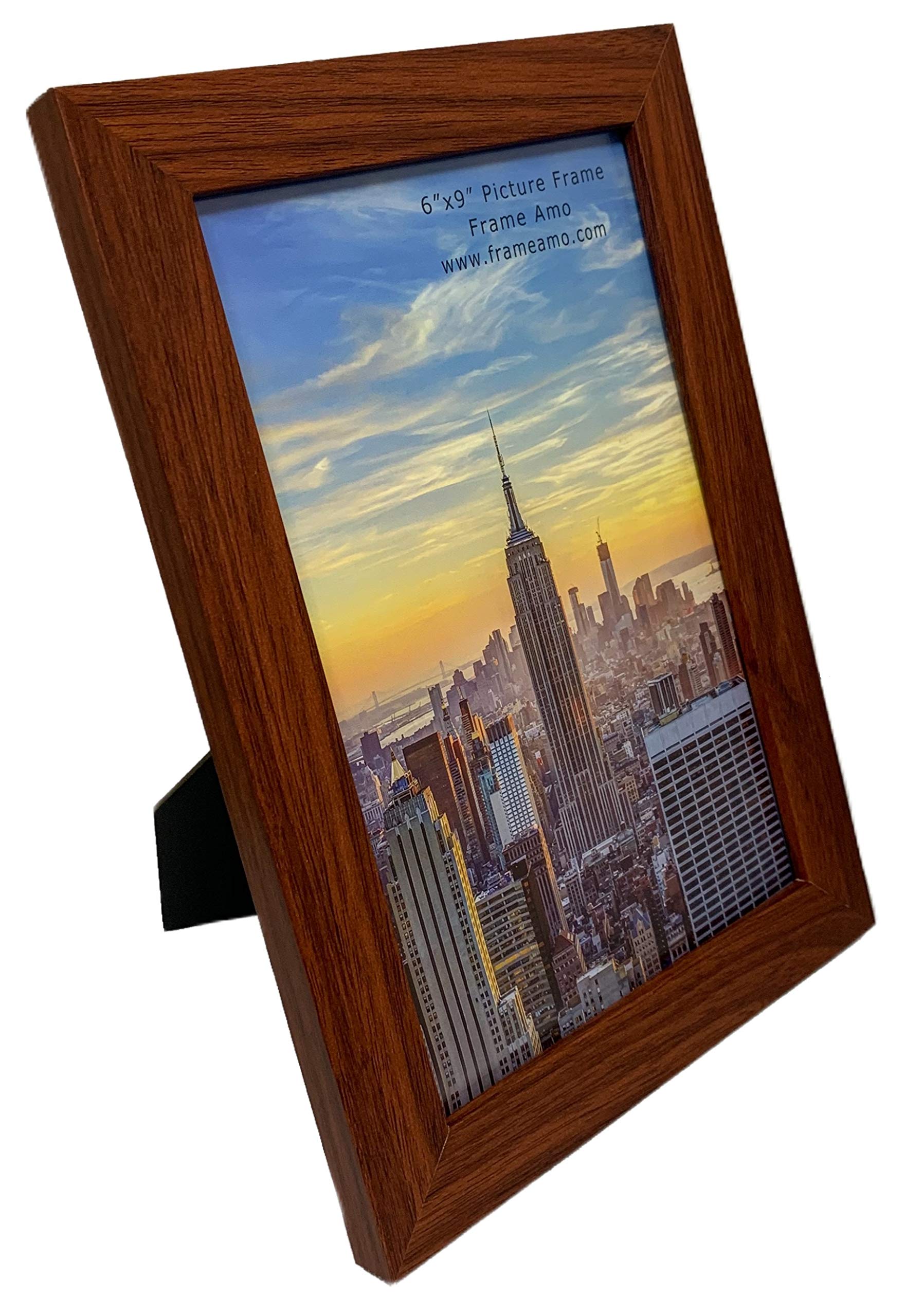 Frame Amo 6x9 Walnut Brown Modern Picture Frame, 1 inch Border, Glass Front, for Wall or Table