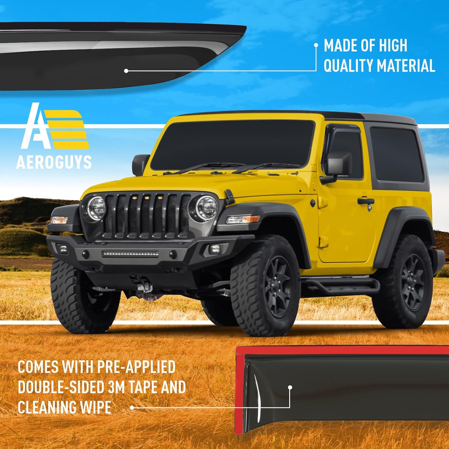 Extra Durable Window Deflectors Tape-On Window Visors Rain Guards Fit for Jeep Wrangler JL 2018-2026, Sun Visors, Wind Vent for Shades, Exterior Car Accessories - 2pcs. AG0135