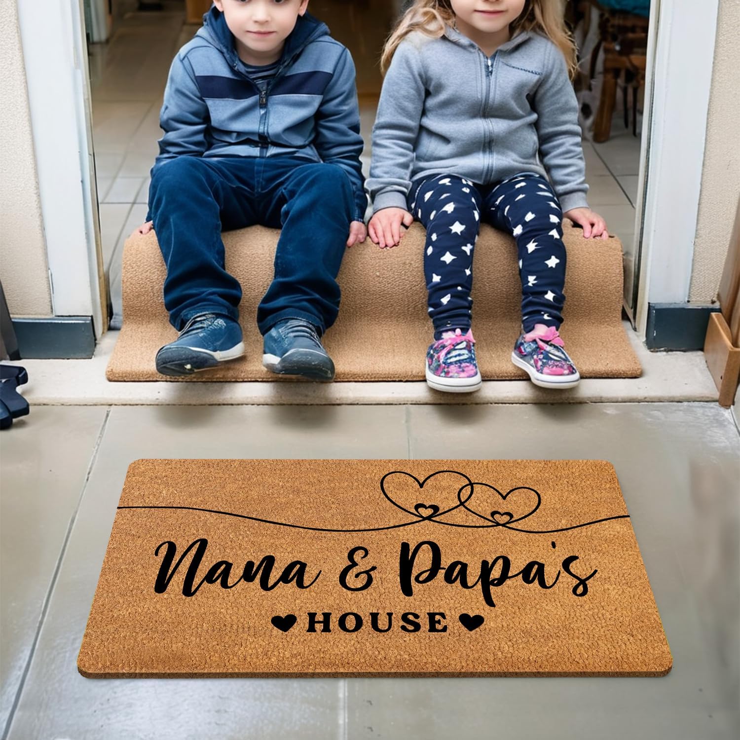 Best Grandpa Fathers Day Doormat 17"x30" - Non-Slip Welcome Mat from Grandkids, Thoughtful Gift for Papa & Nana