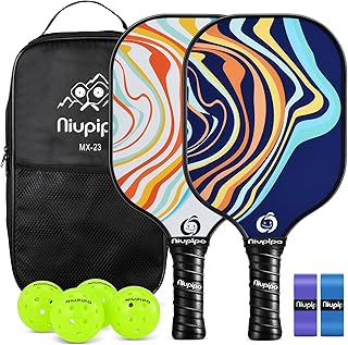 niupipo Pickleball Paddles, Pickleball Paddles Set of 2/ Family Paddles, Fiberglass Surface, Polypropylene Honeycomb Core, Cushion Grip, Lightweight Pickleball, Portable Carry Bag, White
