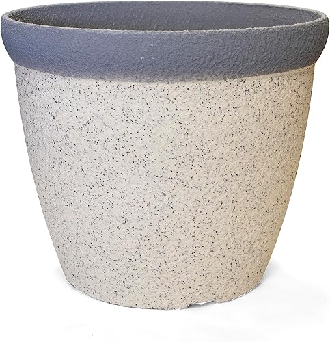 MISCO Maceta redonda de plástico con borde ancho de 2 tonos de 7.87 pulgadas de altura y 10.98 pulgadas de diámetro, maceta de color piedra blanca disponible en Yaxa Peru