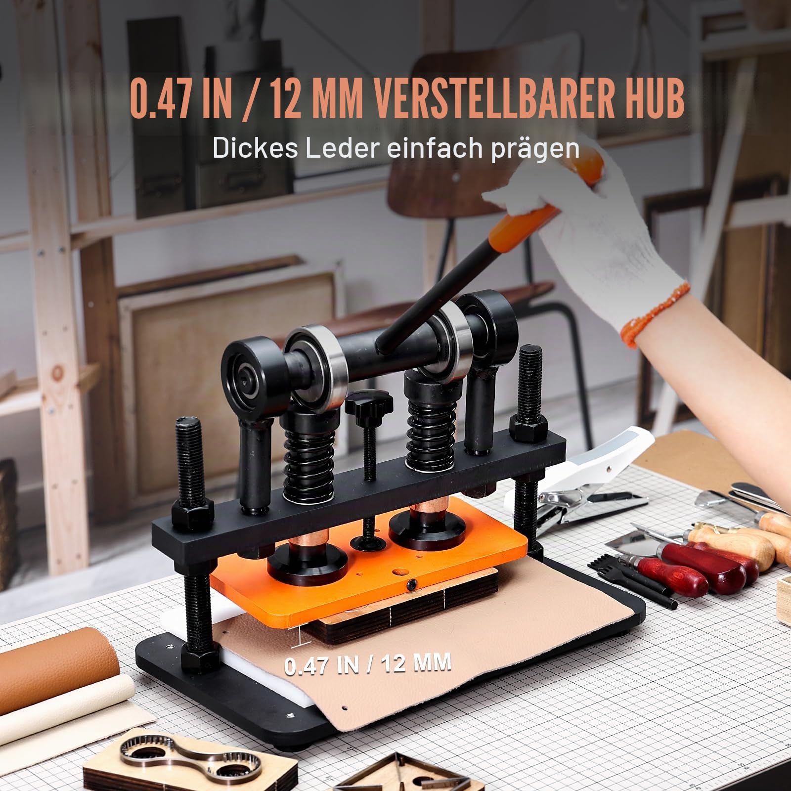VEVOR Leder Stanzmaschine Manuelle Lederschneidemaschine 26 x 12 cm, Leder Prägemaschine 1,5 t Belastbare Leder-Stanzmaschine Geeignet für Leder, PVC/EVA-Schaumstoff, nicht Klebende Materialien