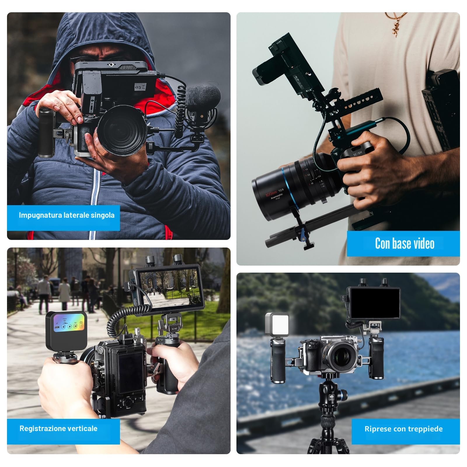 SIRUI SC-SH Maniglia Laterale con NATO e 3/8"-16 Locating Pin per ARRI, Impugnatura Ergonomica Laterale in Alluminio per Gabbie per Fotocamere, 50 mm Regolabile Su/Giù, Attacco Cold Shoe Incorporato