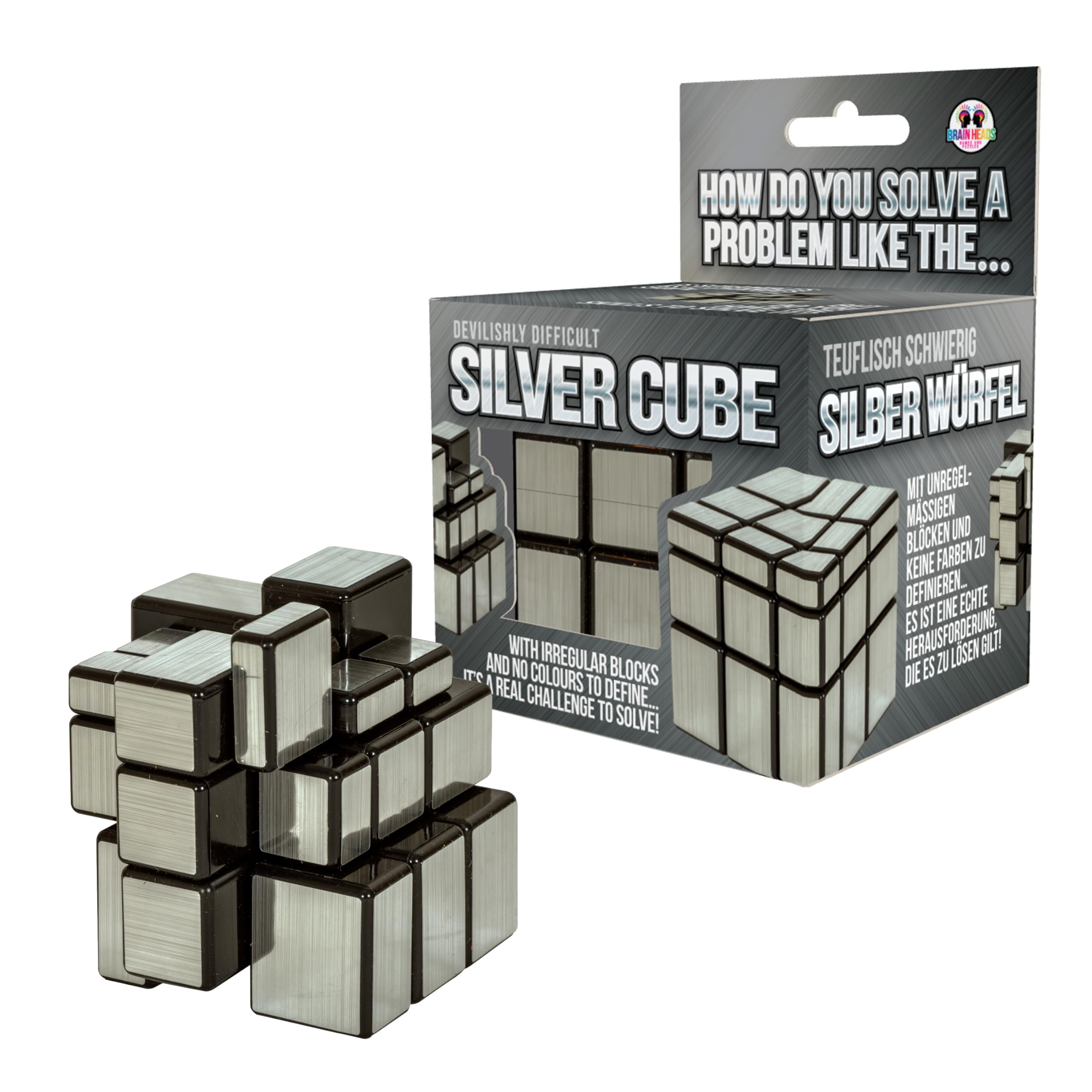 Funtime Gifts 10760 PUZZLE CUBE, Silver – Mirror Cube 3x3 for All Ages – Challenging Shape-Based Puzzle – Unique Gift for Puzzle Lovers