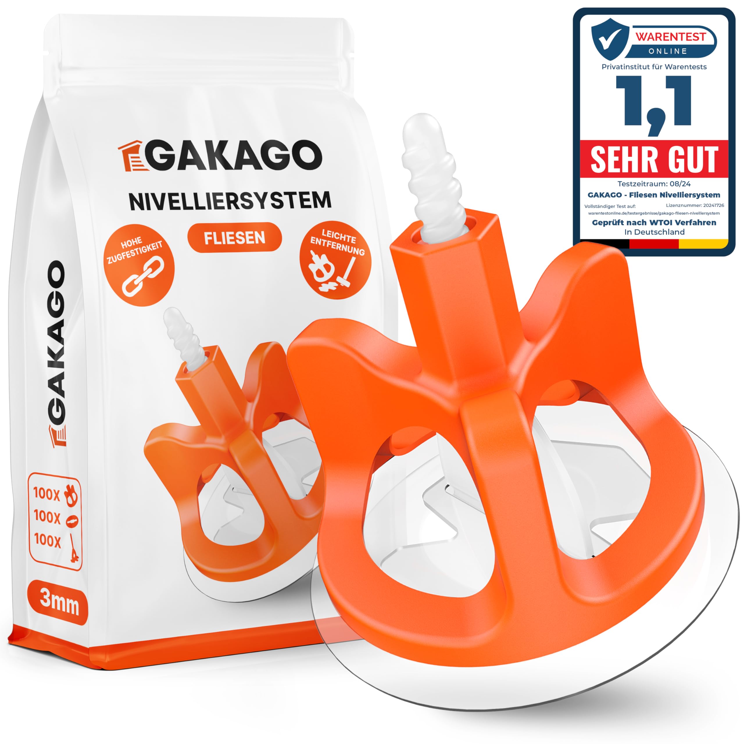 Gakago Tile Levelling System 300-piece Set 3mm (1/8 inch) - Laying aid for a Perfect Joint Pattern - Superior Range for Tile thicknesses 3-18mm (1/8 inch - 3/4 inch) - Tile Protection with washers-image-4