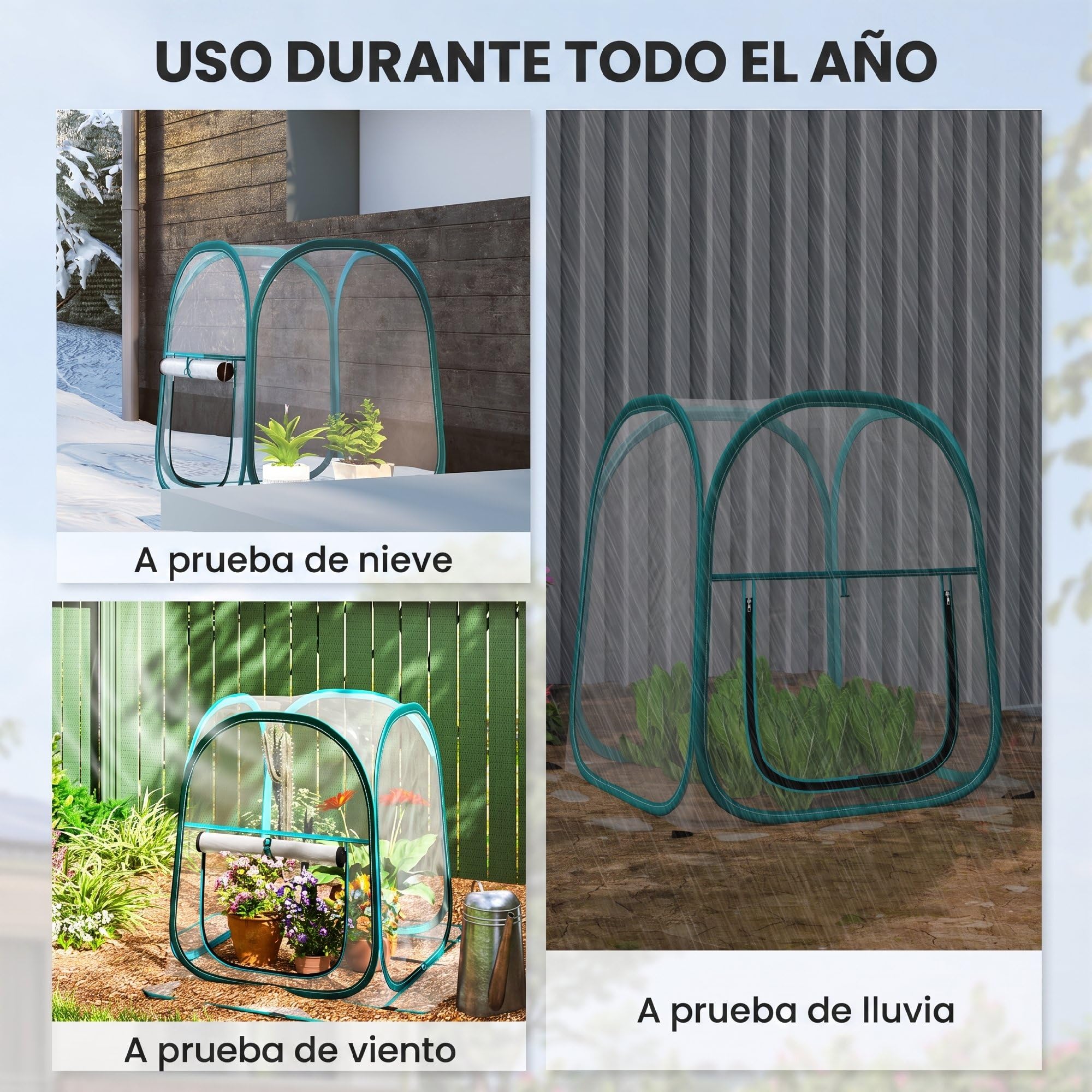 Outsunny Mini Invernadero Plegable Pop-up, Invernadero Exterior Transparente con Puerta Enrollable y Cubierta de Plástico, Contraviento, para Cultivar Plantas, Flores, 70x70x80 cm, Transparente