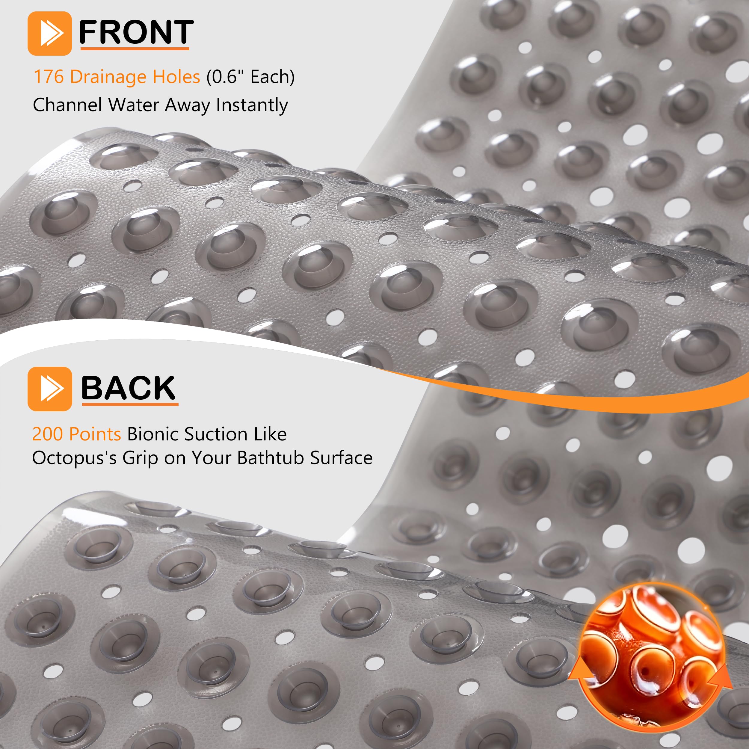 Yimobra Badewannenmatte, Extra Lang Badematte für Wanne 100 x 40 cm Anti-Rutsch mit Abflusslöchern, Saugnäpfen, Phthalatfrei, Latexfrei, BPA-frei und Maschinenwaschbar