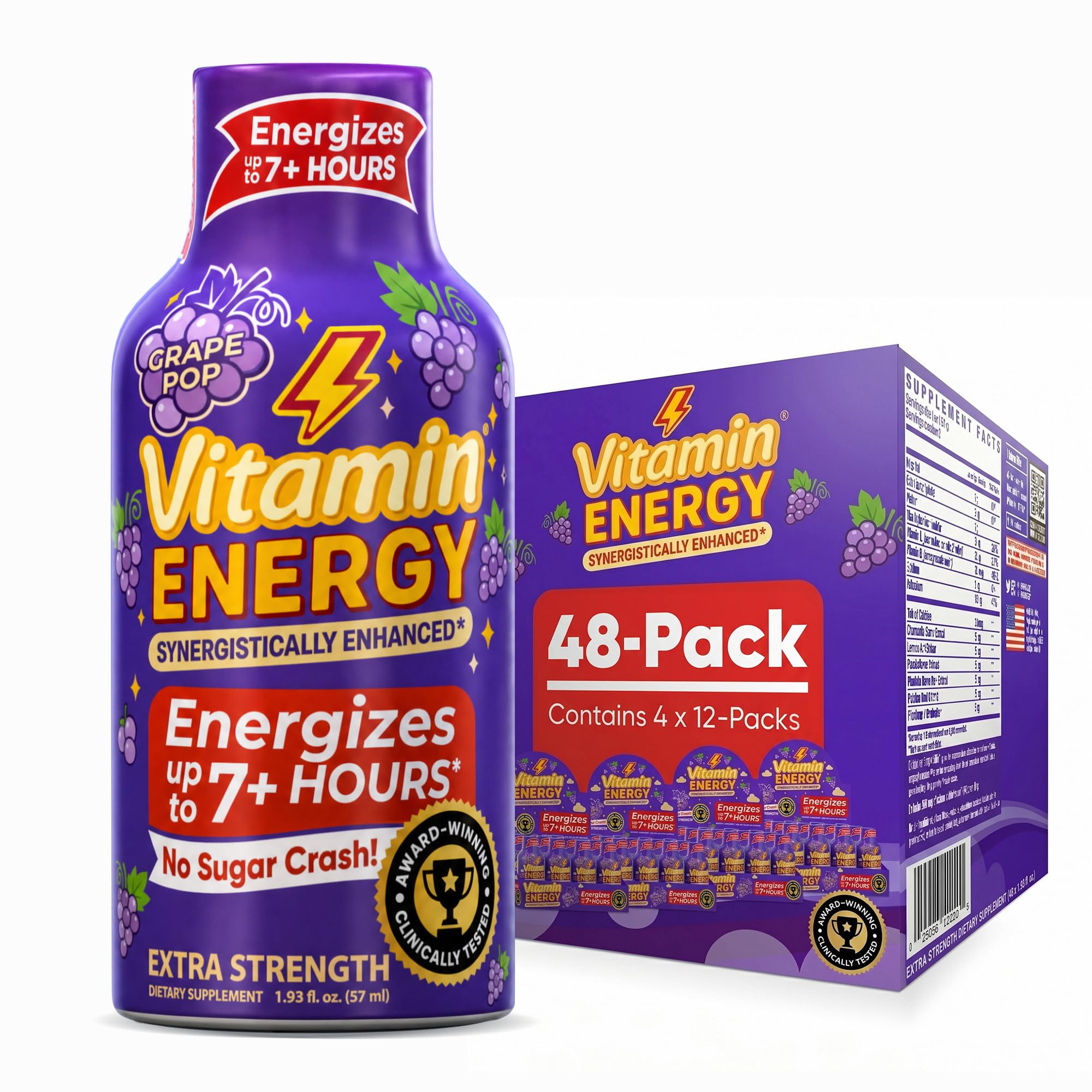 Vitamin Energy Fruit Punch Extra Strength Energy Shot, 12 Pack - Up to 7 Hrs, 260mg Natural Caffeine, Zero Sugar - Green Tea Extract, Immune Support, B12 B6 Niacin, 1.93 fl oz, Keto Vegan — Amazon image 24