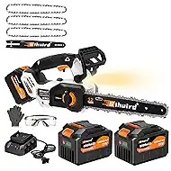 Sihuird 12-Inch Cordless ChainSaw, Brushless Motor Electric Chainsaw with 2 x 21V 6.0Ah Battery and Charger, with LED lighting and Tool-free Chain Tension & Auto Lubrication for Tree, Wood Cutting