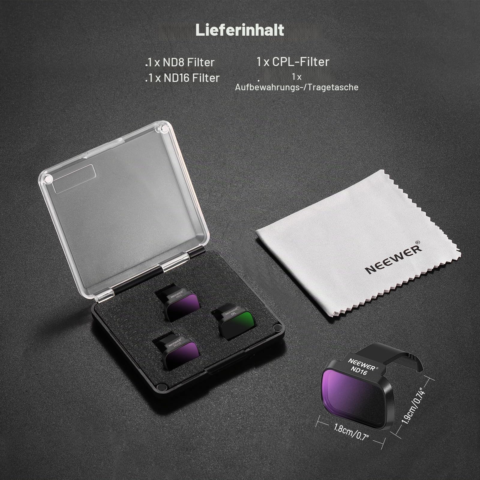 NEEWER ND Filter Set kompatibel mit DJI Mini 4K/2 SE/SE/2/Mavic Mini (3er Pack), CPL/ND8/ND16 Graufilter mehrfach beschichtete HD Optikglas Neutraldichtefilter Drohnen Kamera Objektiv Zubehör, FL-C41