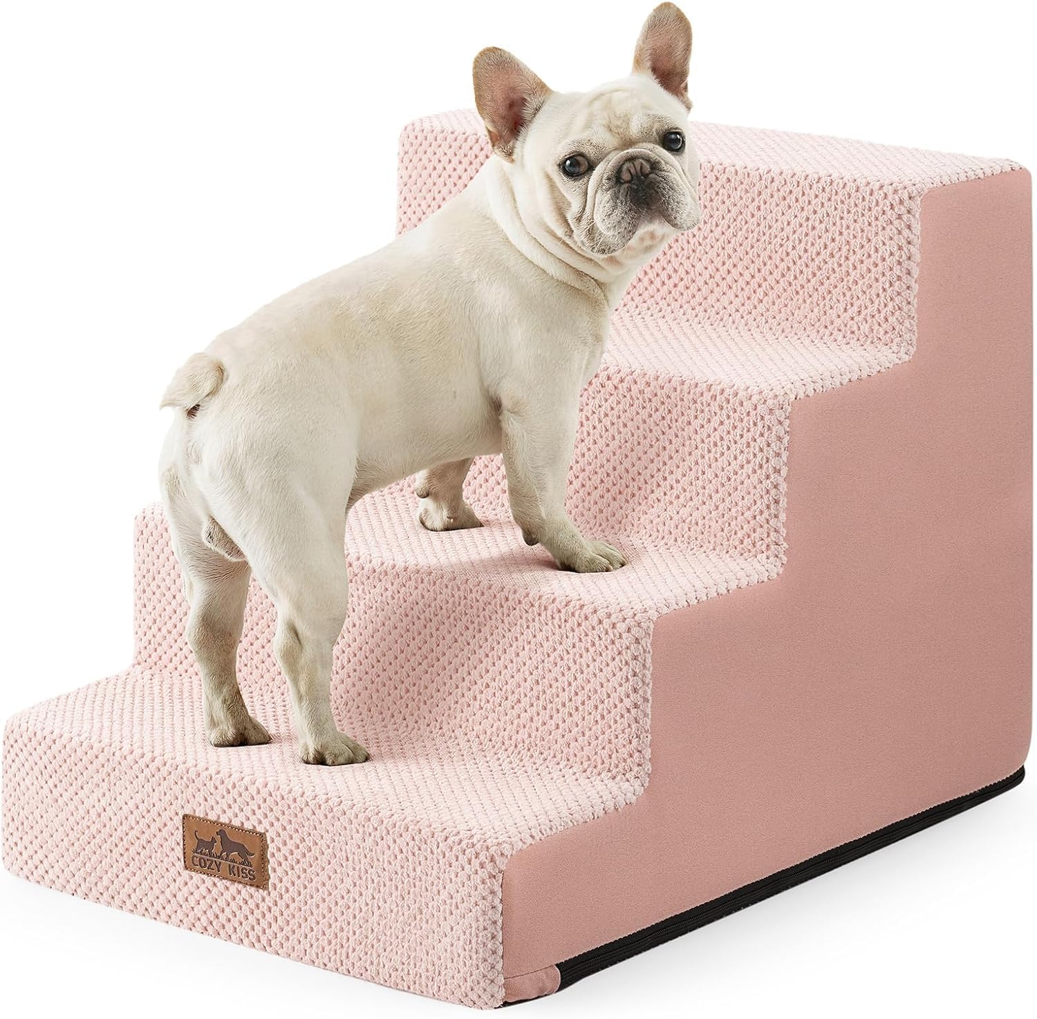 COZY KISS Scaletta larga per cani di piccola taglia, altezza 45 cm, per letto, divano, auto, antiscivolo, per cani anziani, cuccioli, cani di piccola taglia e media, 60 x 45 x 45 cm, 4 ripiani, rosa