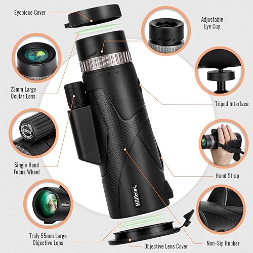Miniatura 2 de RIWELF Telescopio monocular de 12 x 55, monocular para adultos de alta potencia con lente BAK4 Prism FMC con adaptador para teléfono inteligente y