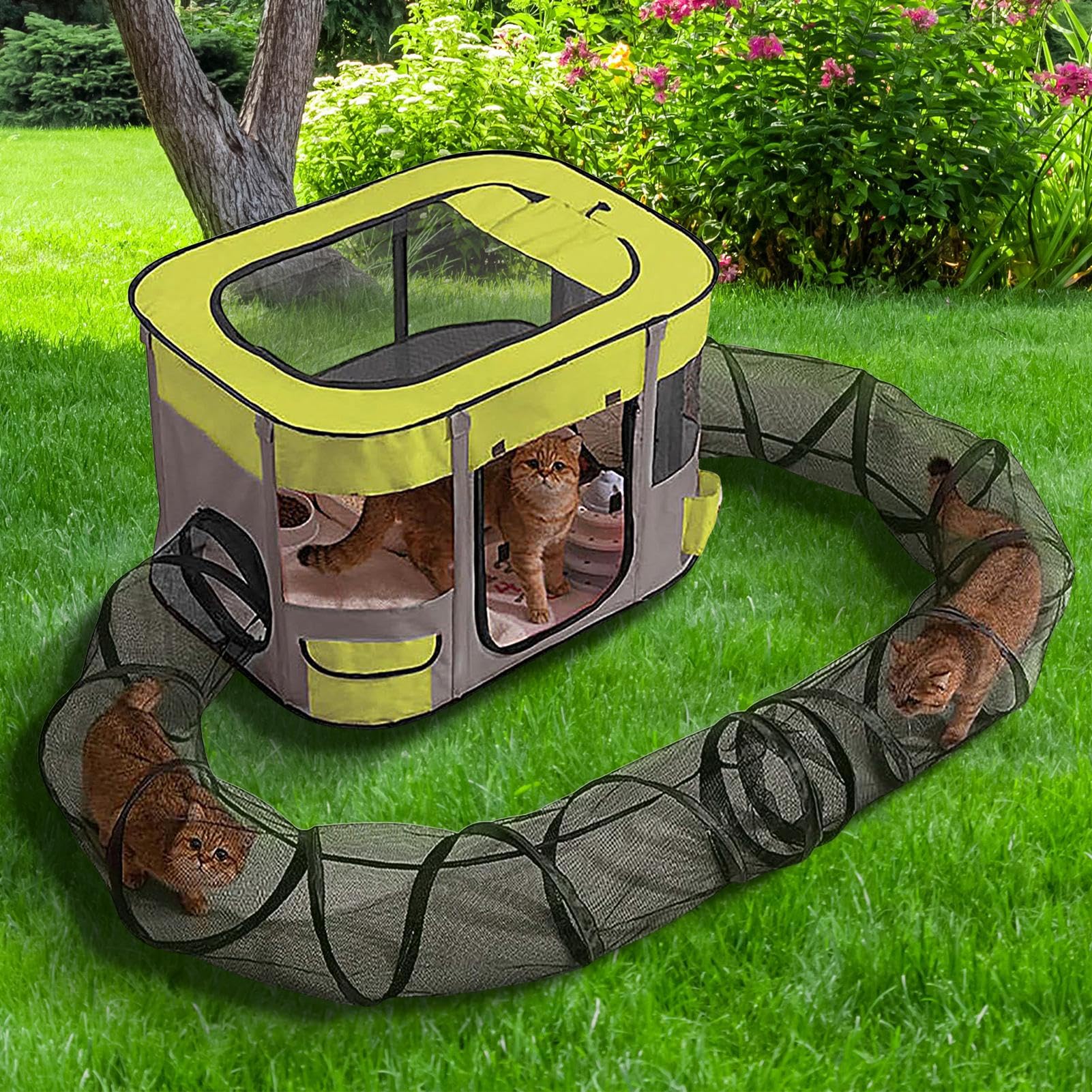 Katzengehege mit Tunnel | Tragbares Tunnelzelt für kleine Tiere | einfache Installation, großer Raum für Garten Balkon