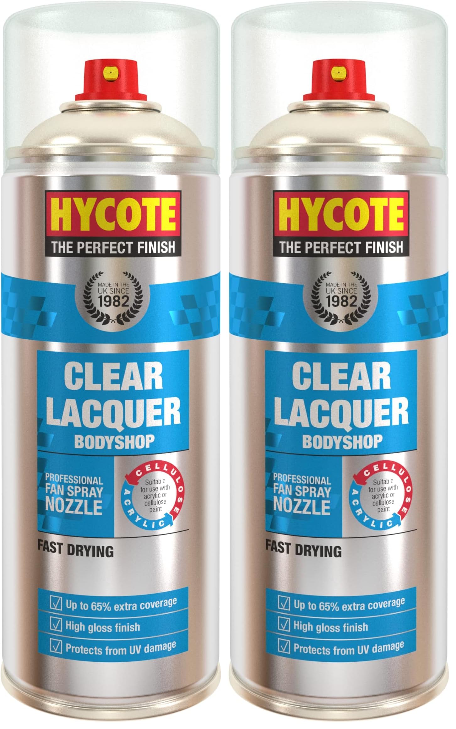 Laque transparente Hycote Bodyshop en lot de 2 sprays de 400 ml