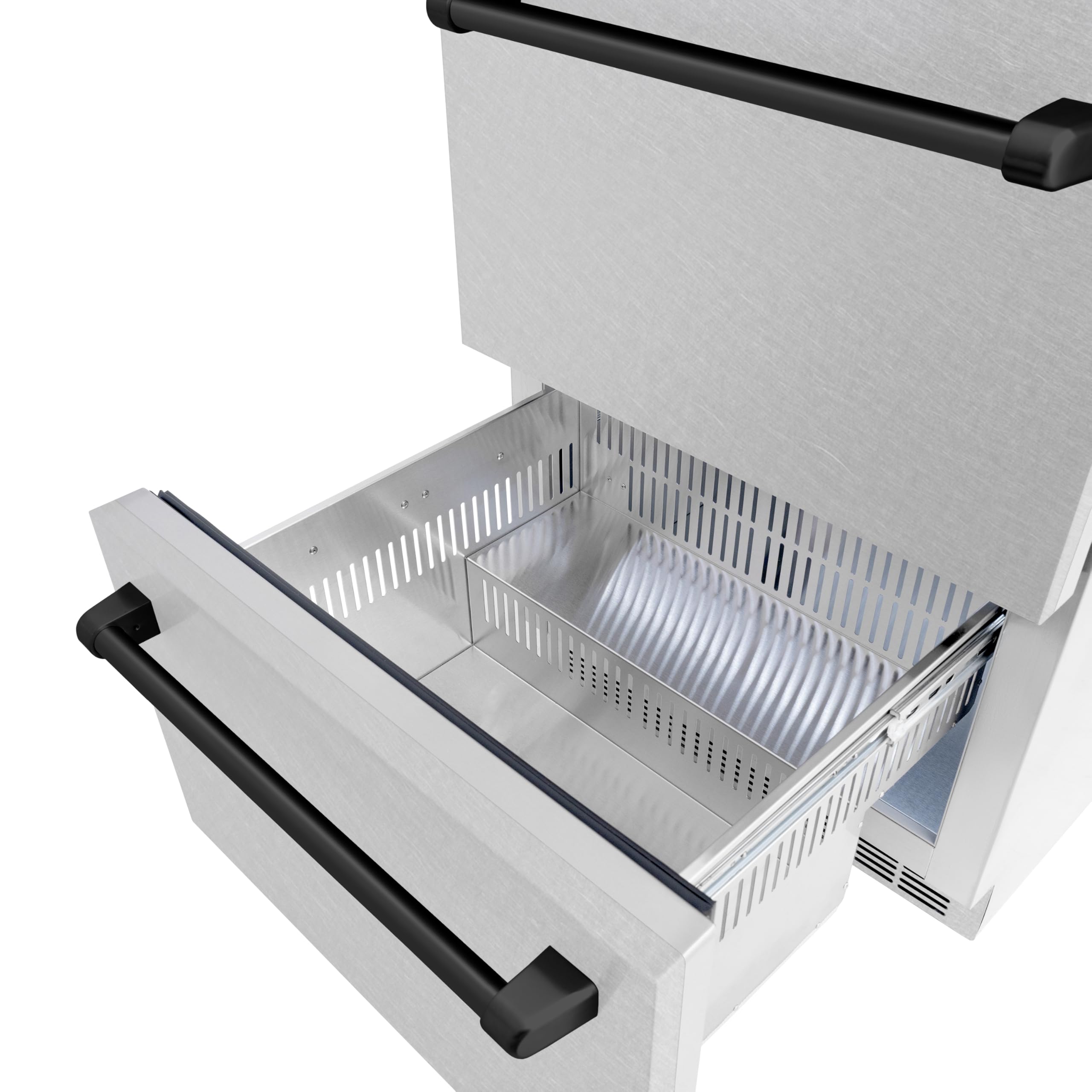 ZLINE Autograph Edition 24 in. Touchstone 168 Can Outdoor-Rated Dual Refrigerator Drawer with Satin Stainless Steel Doors and Matte Black Handles (RDSOZ-SN-24-MB) on Fridge.com
