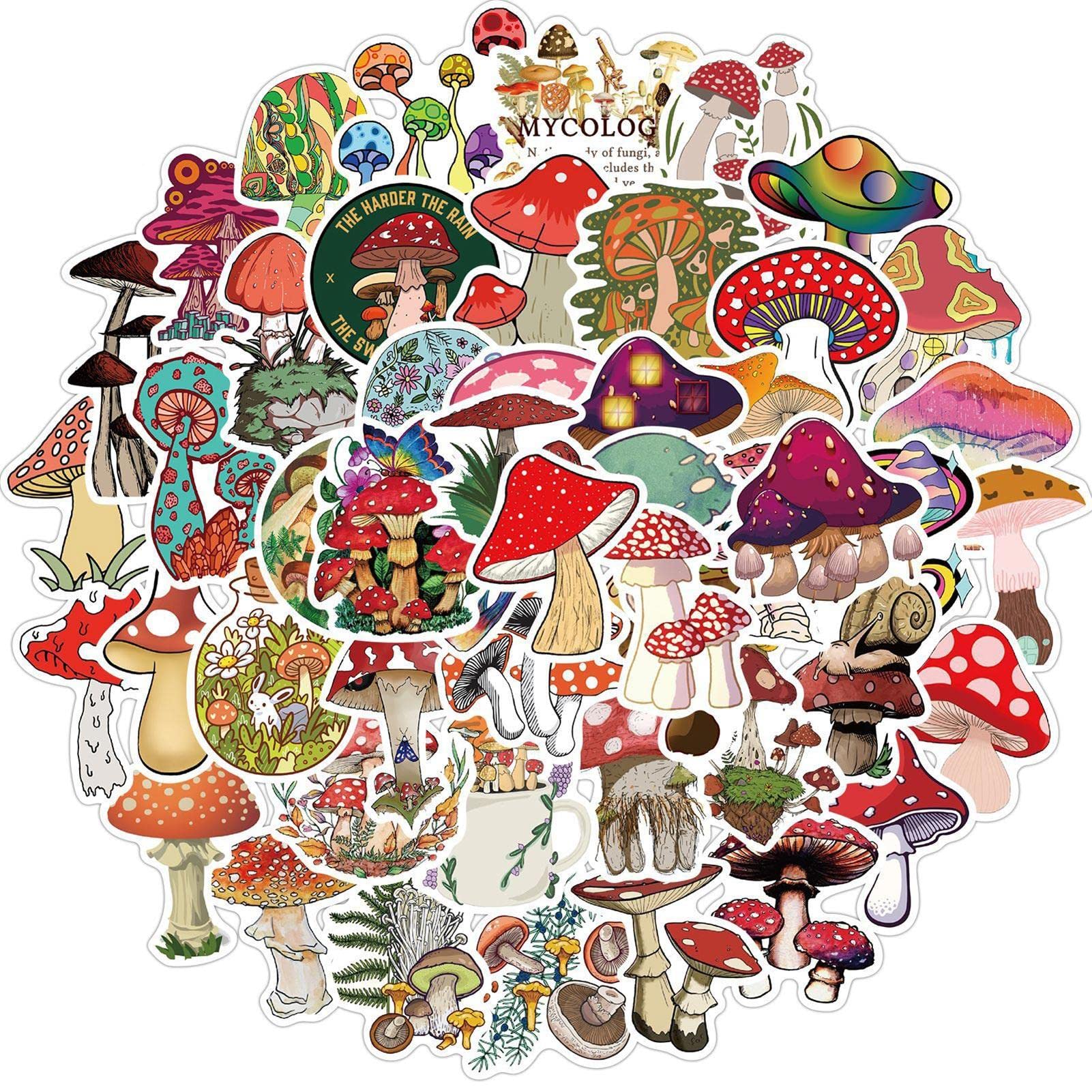 Bexdug Aesthetic Mushroom Stickers - Waterproof PVC Mushroom Decorative Decals for Water Bottles,Colorful Sticker for Journaling Laptop Luggage