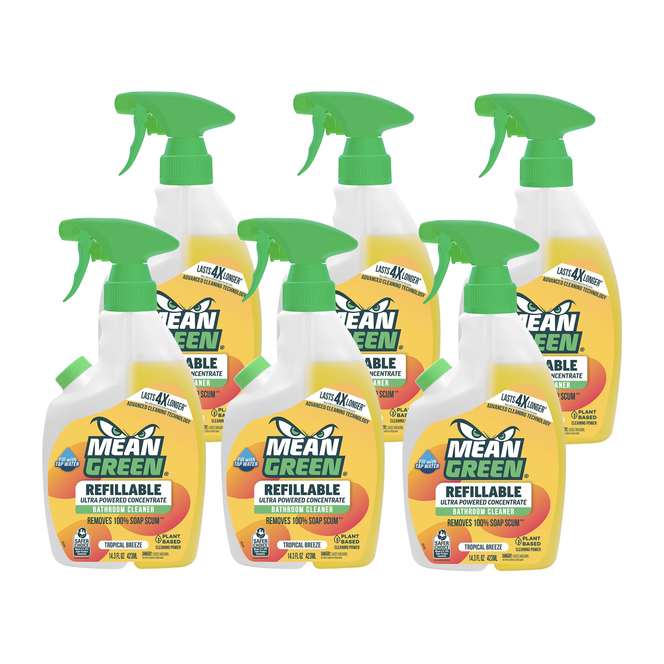 Mean Green Refillable Ultra Powered Concentrate Bathroom Cleaner Tropical Breeze 14 3 Ounce 6 Pack