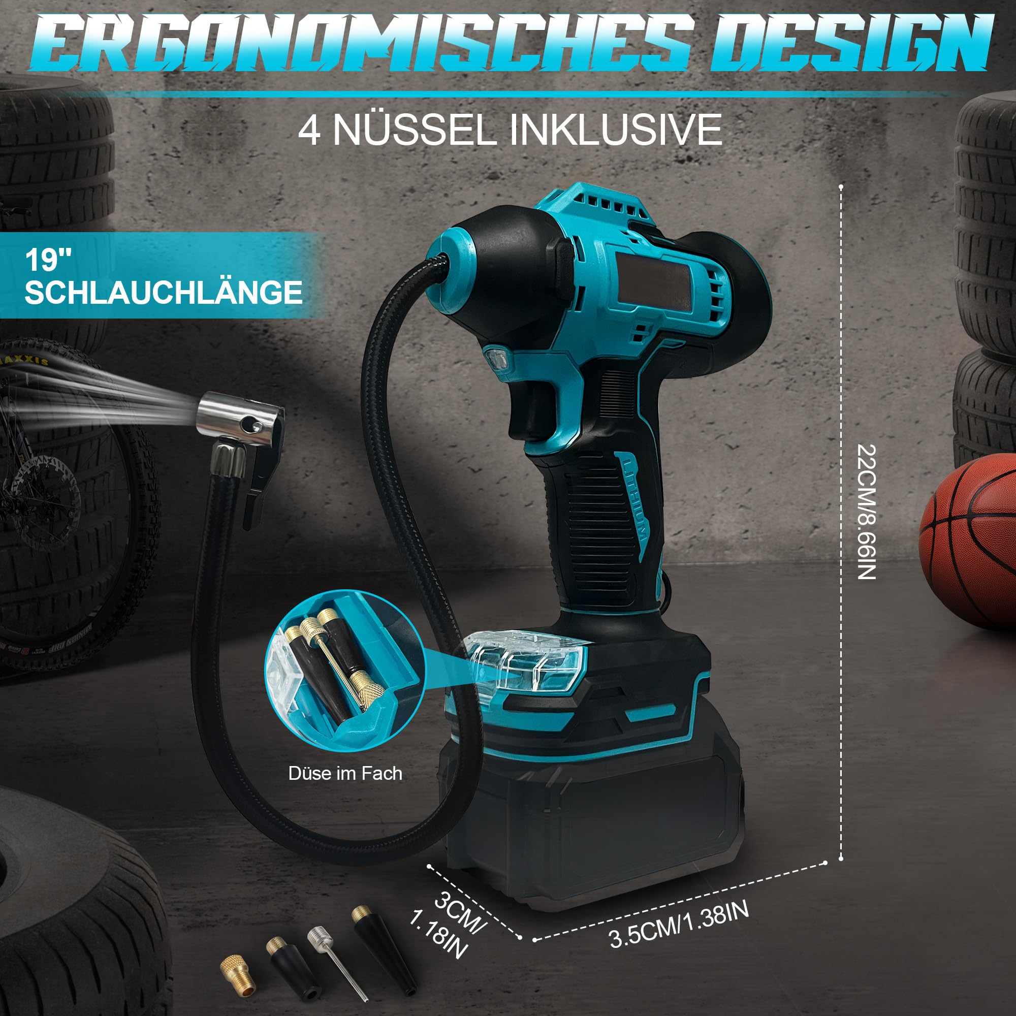 Akku Kompressor für Makita 18V Akku, 11bar Autoreifen Luftpumpe,160 PSI Tragbare mit Abschalautomatik und Manometer Luftkompressor mit 12V Autostromkabel für Auto, Motorrad, Fahrrad
