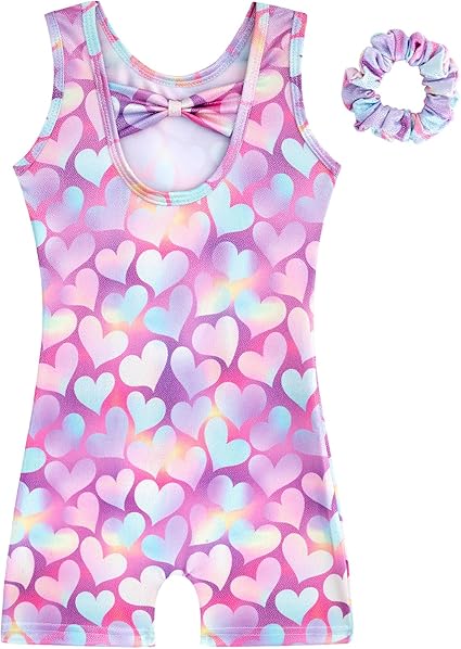 HOZIY Gymnastics Leotards for Girls with Shorts Biketards Dance Tumbling Outfits Matching Scrunchies 1-12 Years Old