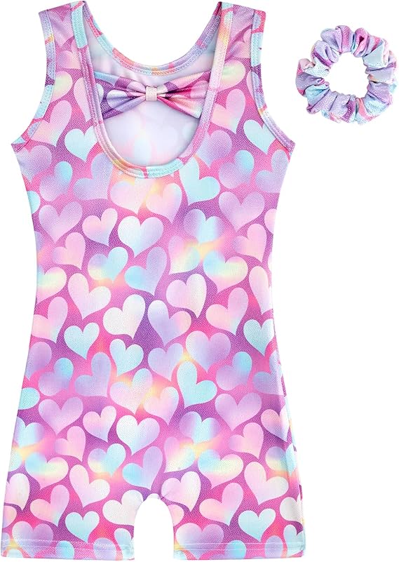 HOZIY Gymnastics Leotards for Girls with Shorts Biketards Dance Tumbling Outfits Matching Scrunchies 1-12 Years Old
