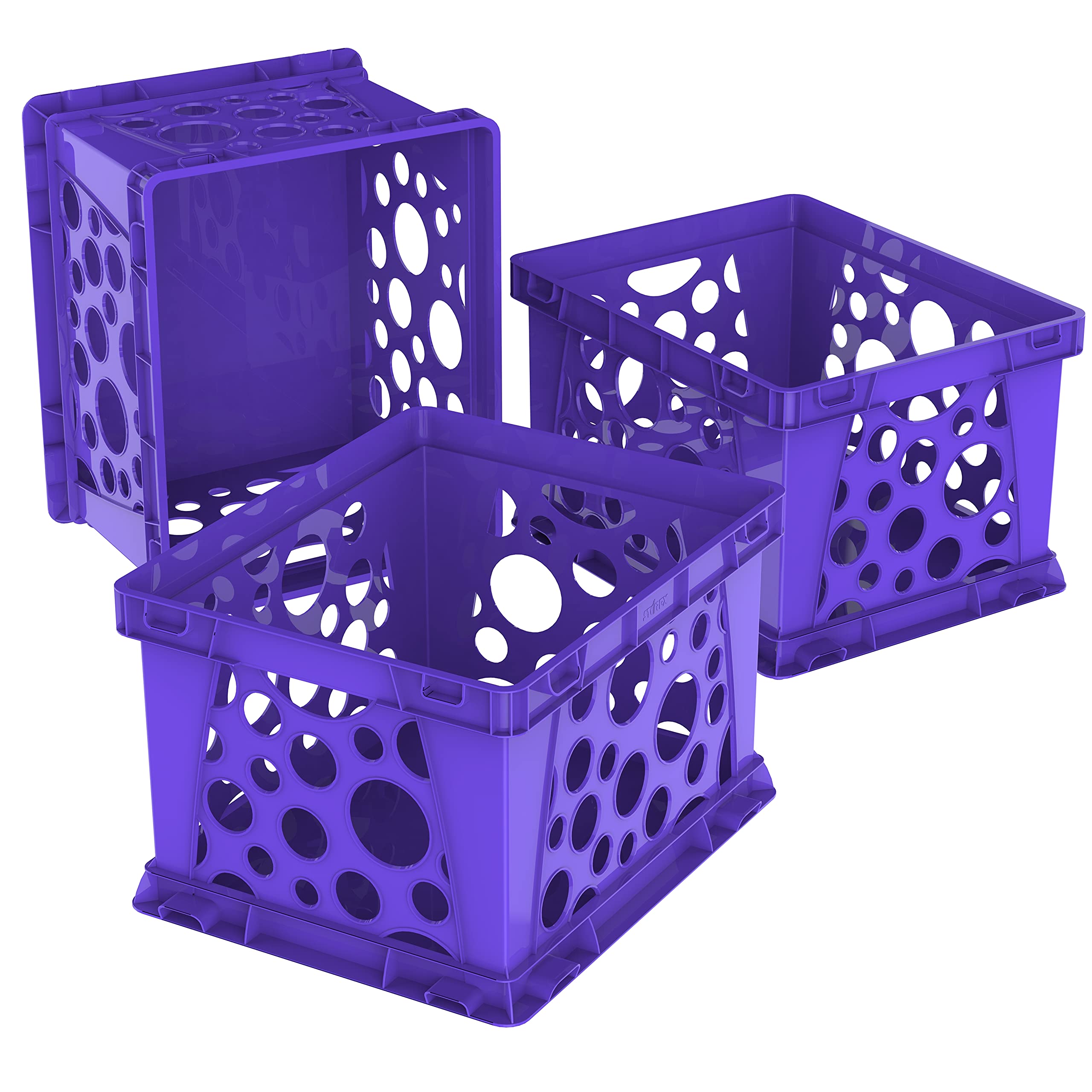 Storex Premium File Crate with Handles – Letter and Legal Document and Folder Storage, Classroom Purple 3-Pack (61464C03C)