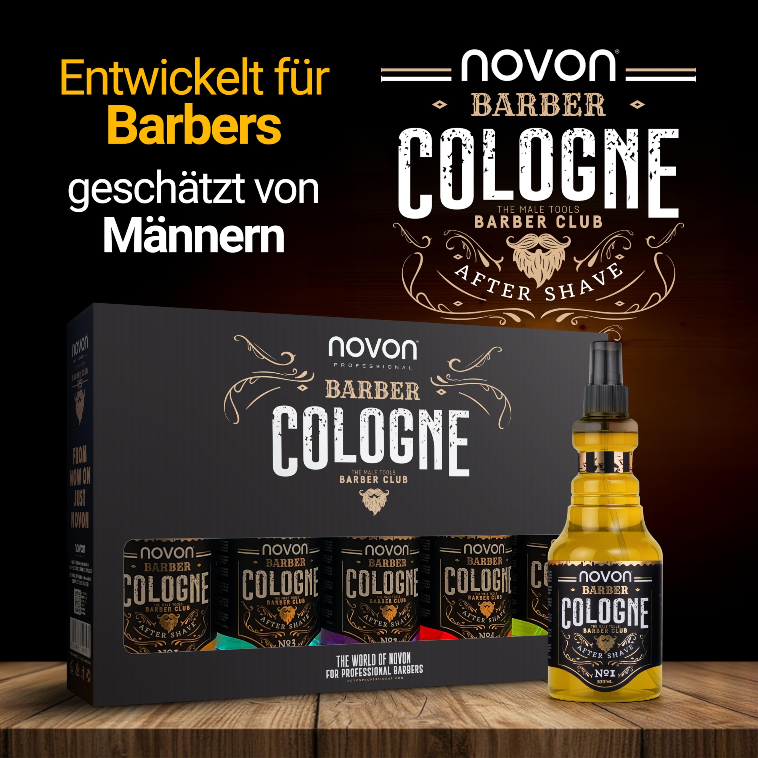 novon Professional Barber Cologne nr 4-355 ml - spray po goleniu dla mężczyzn - woda zapachowa do golenia aromatyczno-intensywna - Barber Eau de Cologne z praktycznym dozownikiem z pompką