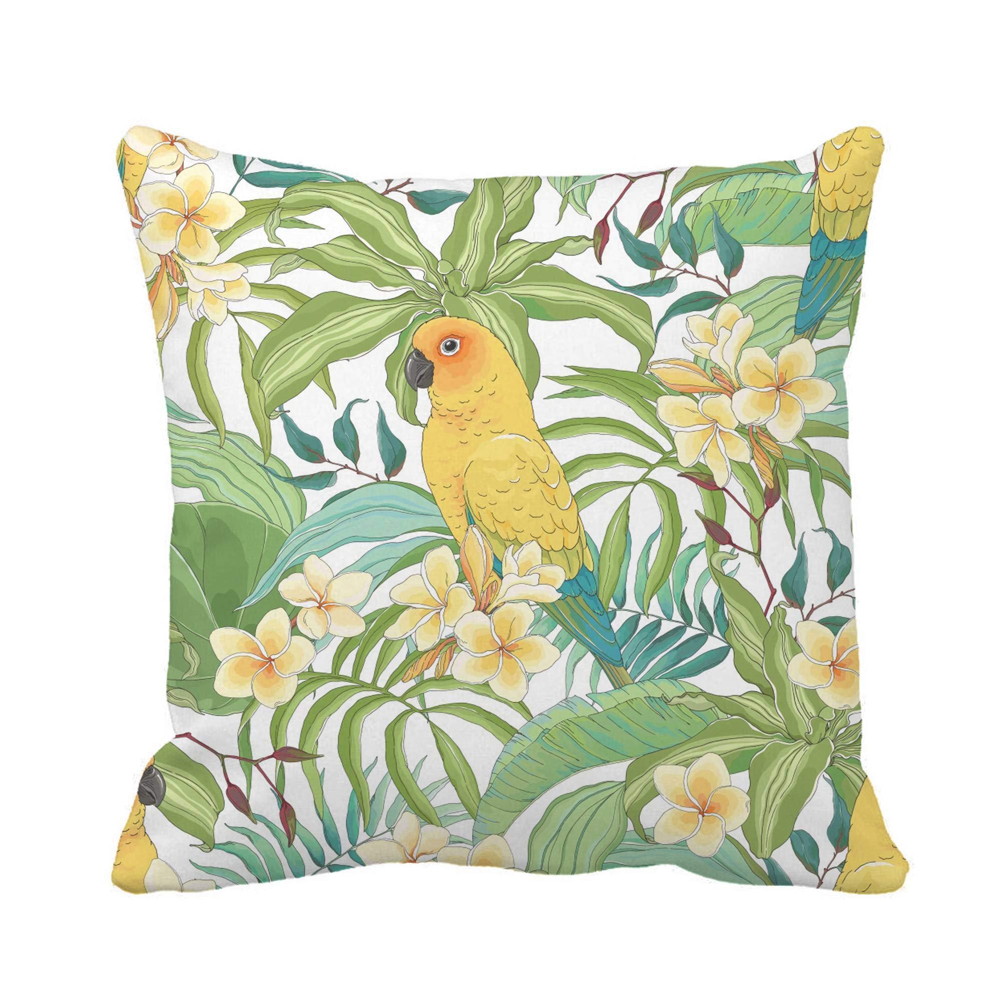 Zishenghuodianzishangwuyouxiangongsi Pillowcase 689 Throw Pillow Cover 45X45cm, Flowers Plumeria Leaves And Parrot Sun Conure In Vintage Square Pillow Cases Personalised Pillowcase For Chair Decoration Bedroom