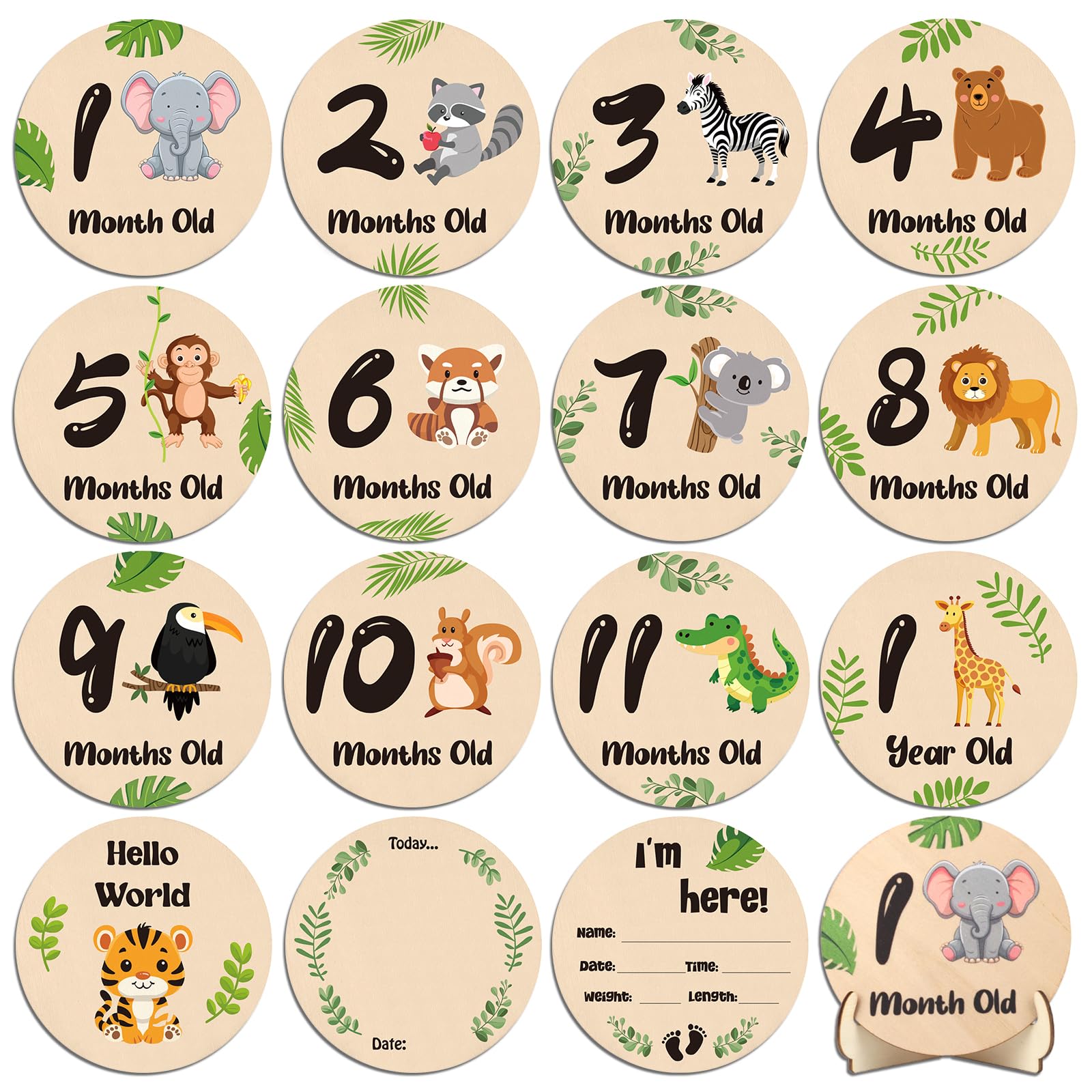 Lemicin Wooden Baby Milestone Cards