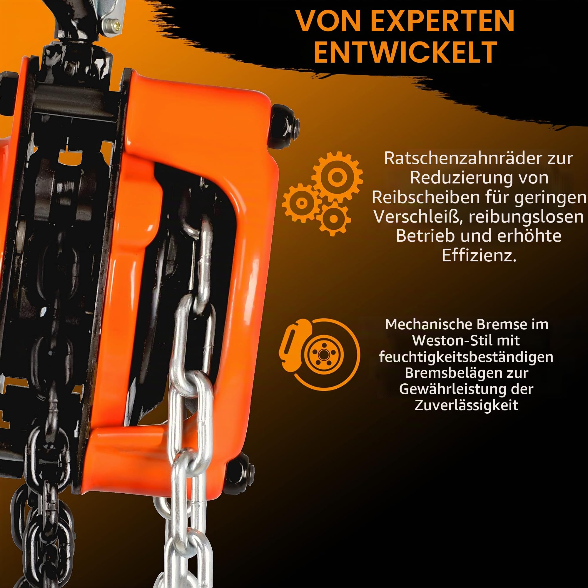 SuperHandy Kettenzug, 1000 kg Tragkraft, 3 m verzinkte Kette | Manueller Kettenblock mit 2 robusten Lasthaken für sicheres Heben in Werkstatt, Garage und Baustelle