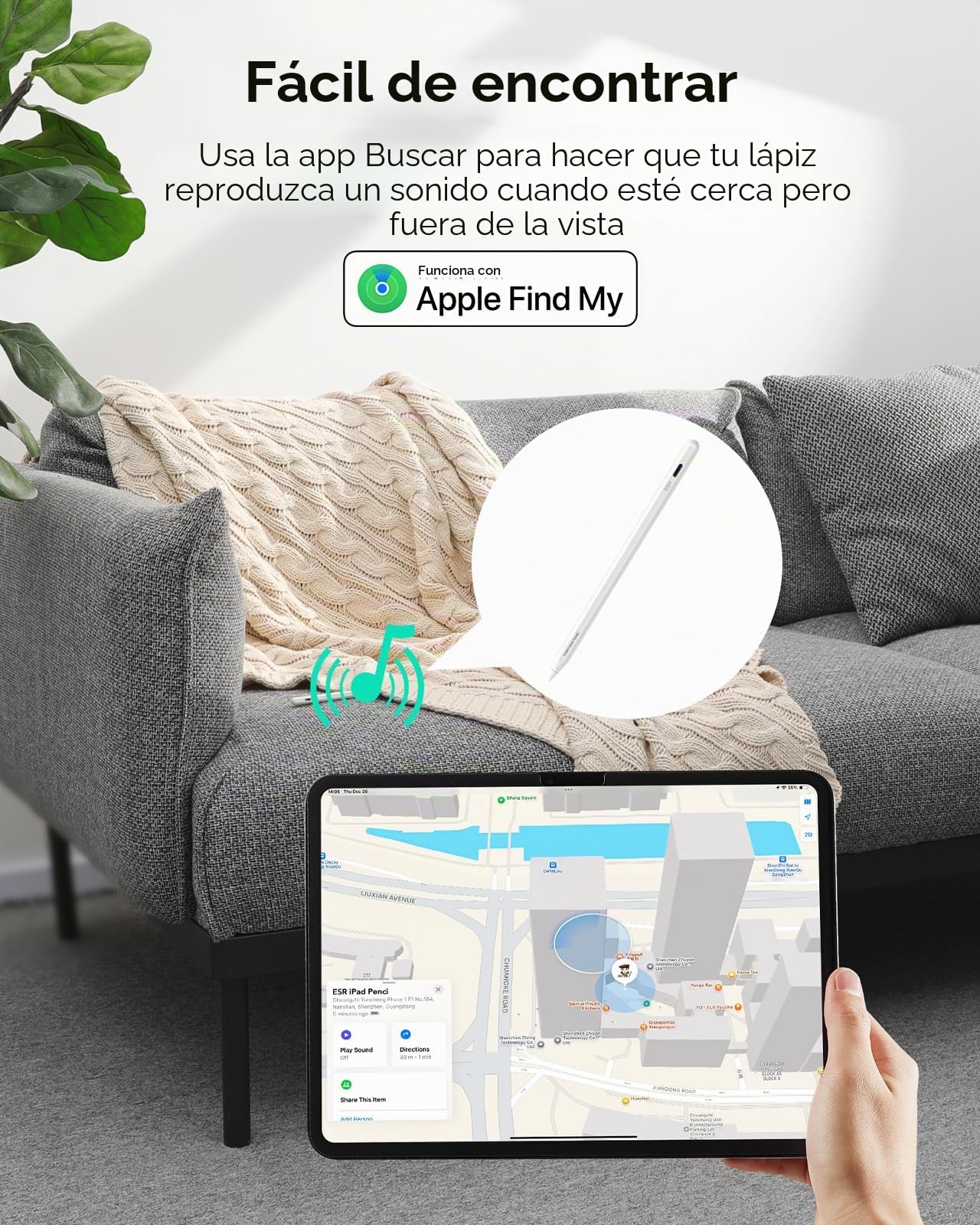 ESR Find My Lápiz para Apple iPad 2018-2025, Geo Digital Pencil con Accesos Directos Fáciles para iPad A16/10/9/8 y Air 13/11 y Pro 12.9/13/11 y Mini 7/6/5, Blanco (sin Carga inalámbrica)