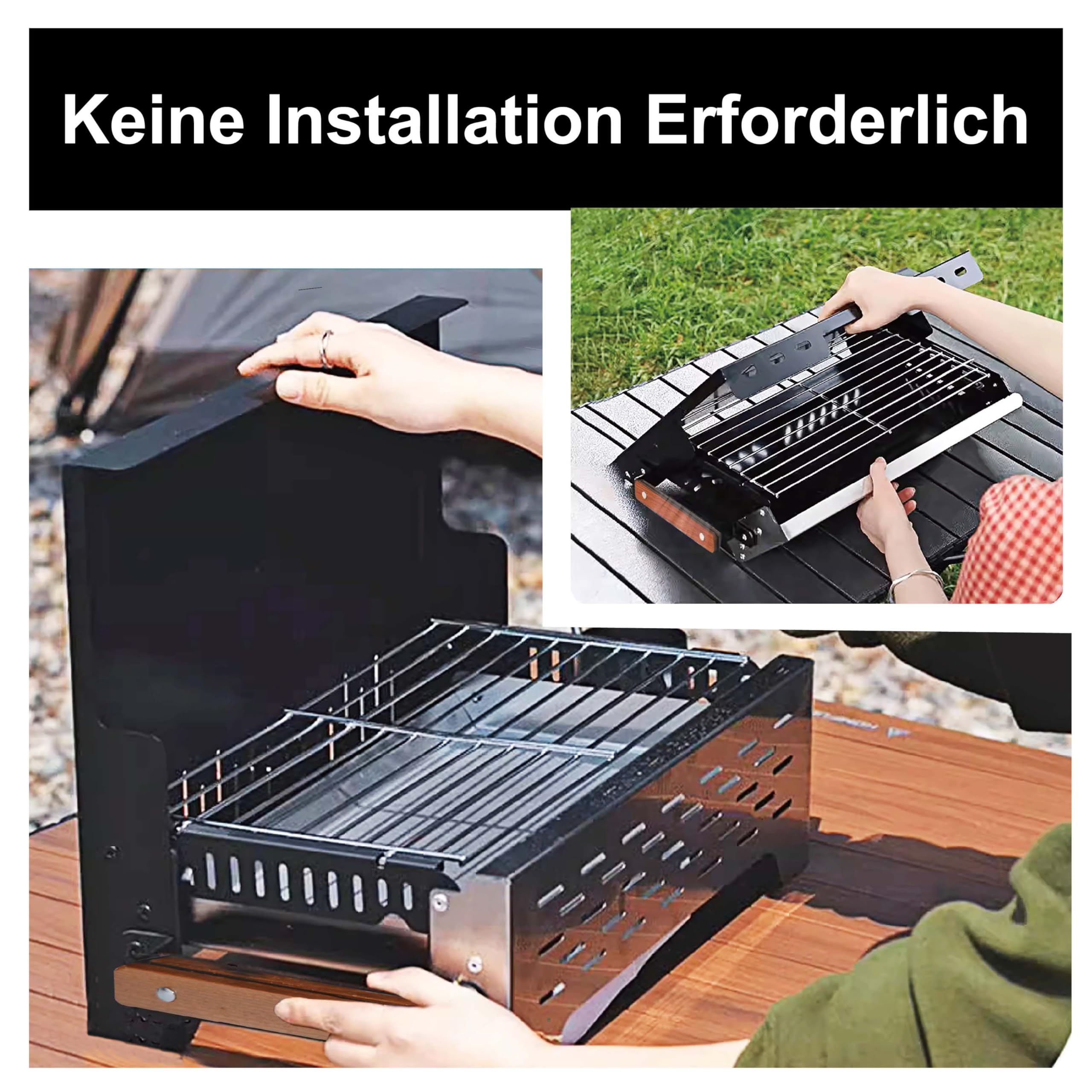 Charmline 42x33cm Foldable Portable Holzkohlegrill, Kompakte Tragbare Grill für Den Außenbereich, BBQ Grill für Camping, Picknicks, Gärten und Strand Parteien, Schwarz