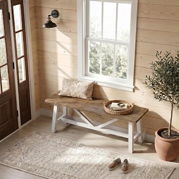 Wnutrees 43 Farmhouse Solid Wood Bench, Narrow Long Seat, White