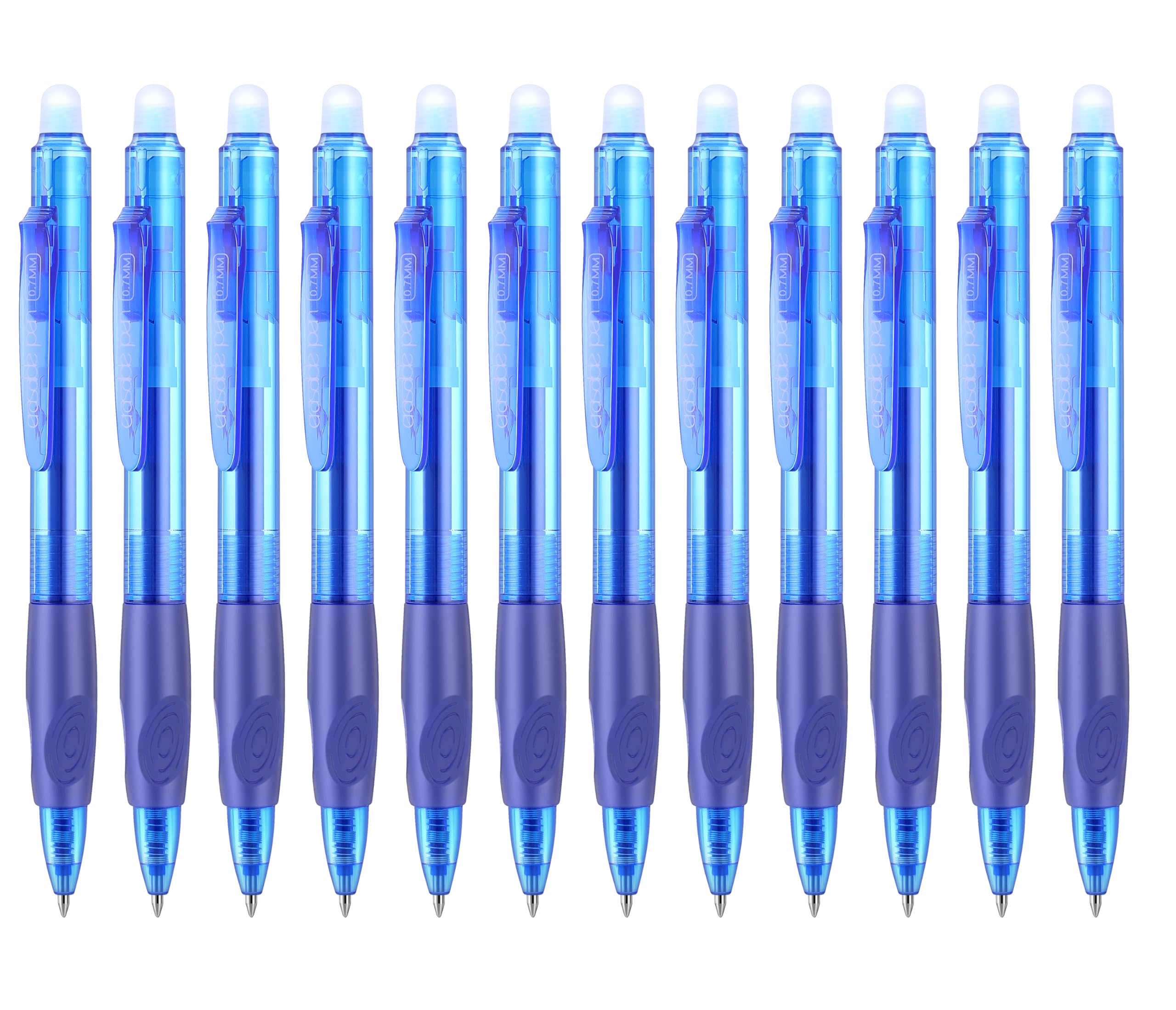 Aozora Bolígrafos borrables de punta fina de 0,7 mm, retráctiles, borrables, para completar sudoku y crucigramas, paquete de 12 unidades (azul)