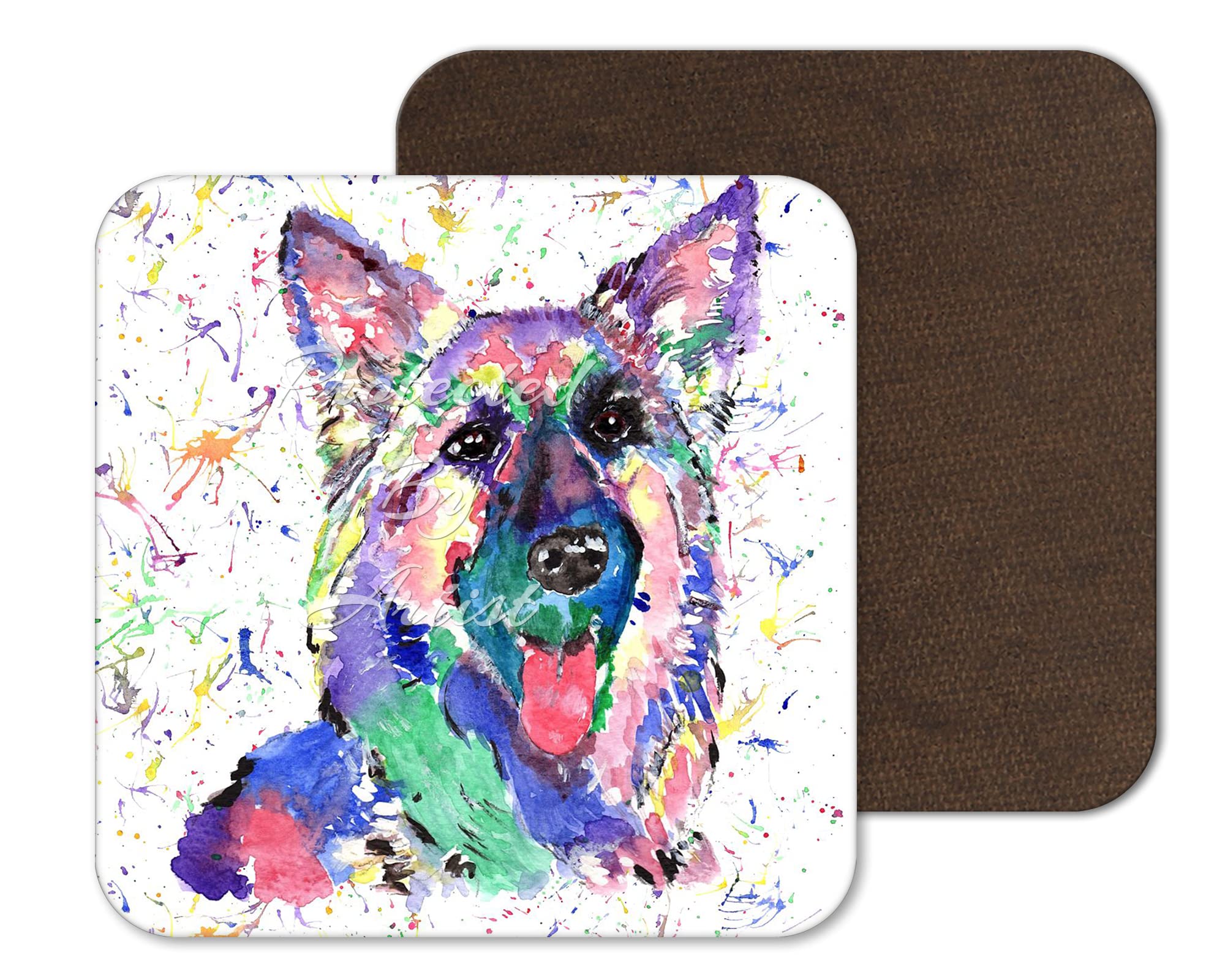 Coaster German Shepherd Dog Pet Animals Coasters Watercolour Art Gift Work Office Dining Tea coffee (1)