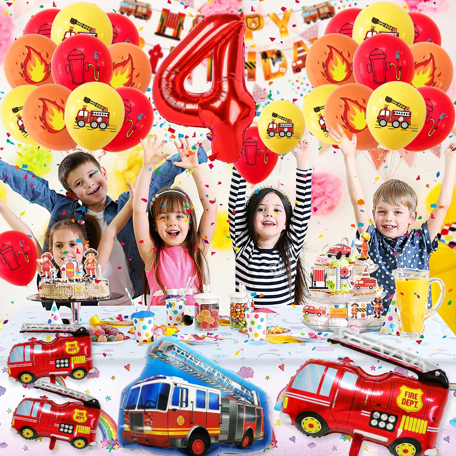 5 Palloncini A Forma Di Camion Dei Pompieri - Pellicola Alluminio 50x58cm, Per Feste Bambini, Decorazione Compleanni